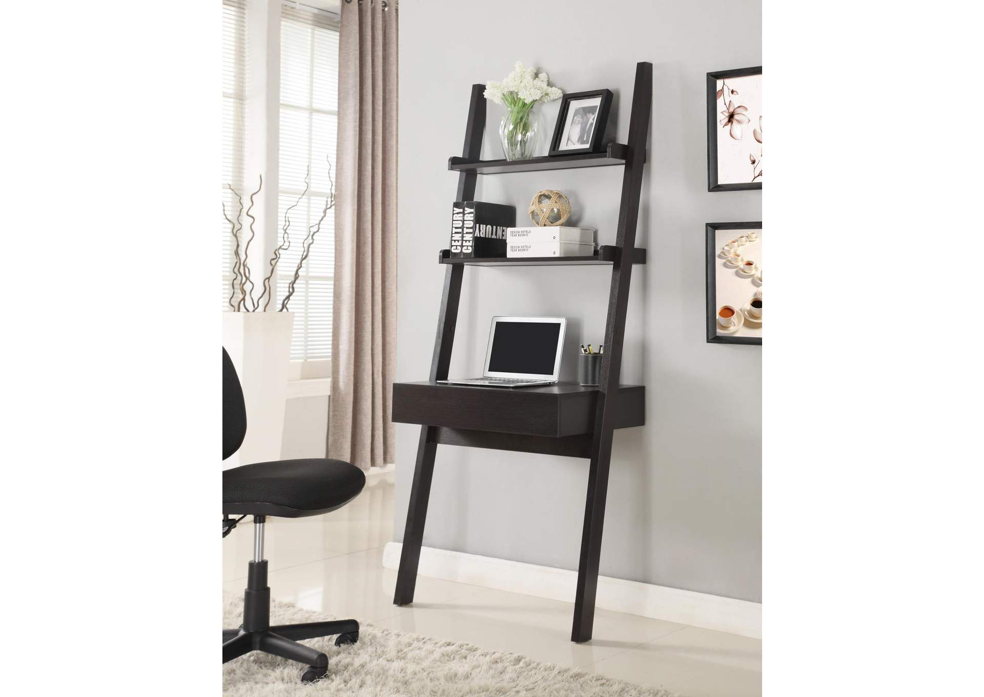 Cappuccino Transitional Cappuccino Wall-Leaning Ladder Desk,Coaster Furniture