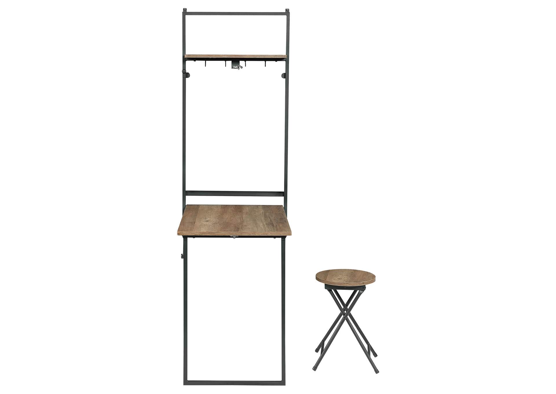 Riley Foldable Wall Desk with Stool Rustic Oak and Sandy Black,Coaster Furniture