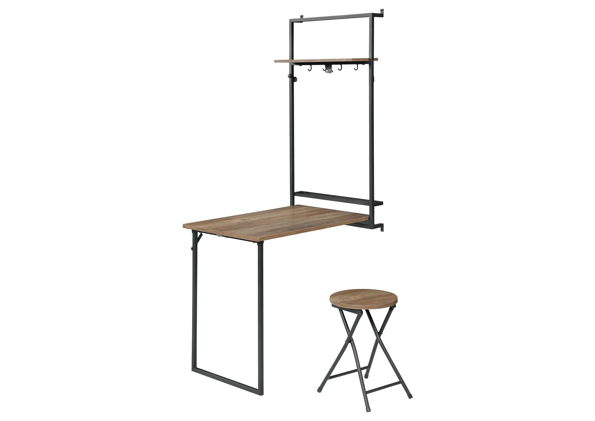 Riley Foldable Wall Desk with Stool Rustic Oak and Sandy Black,Coaster Furniture