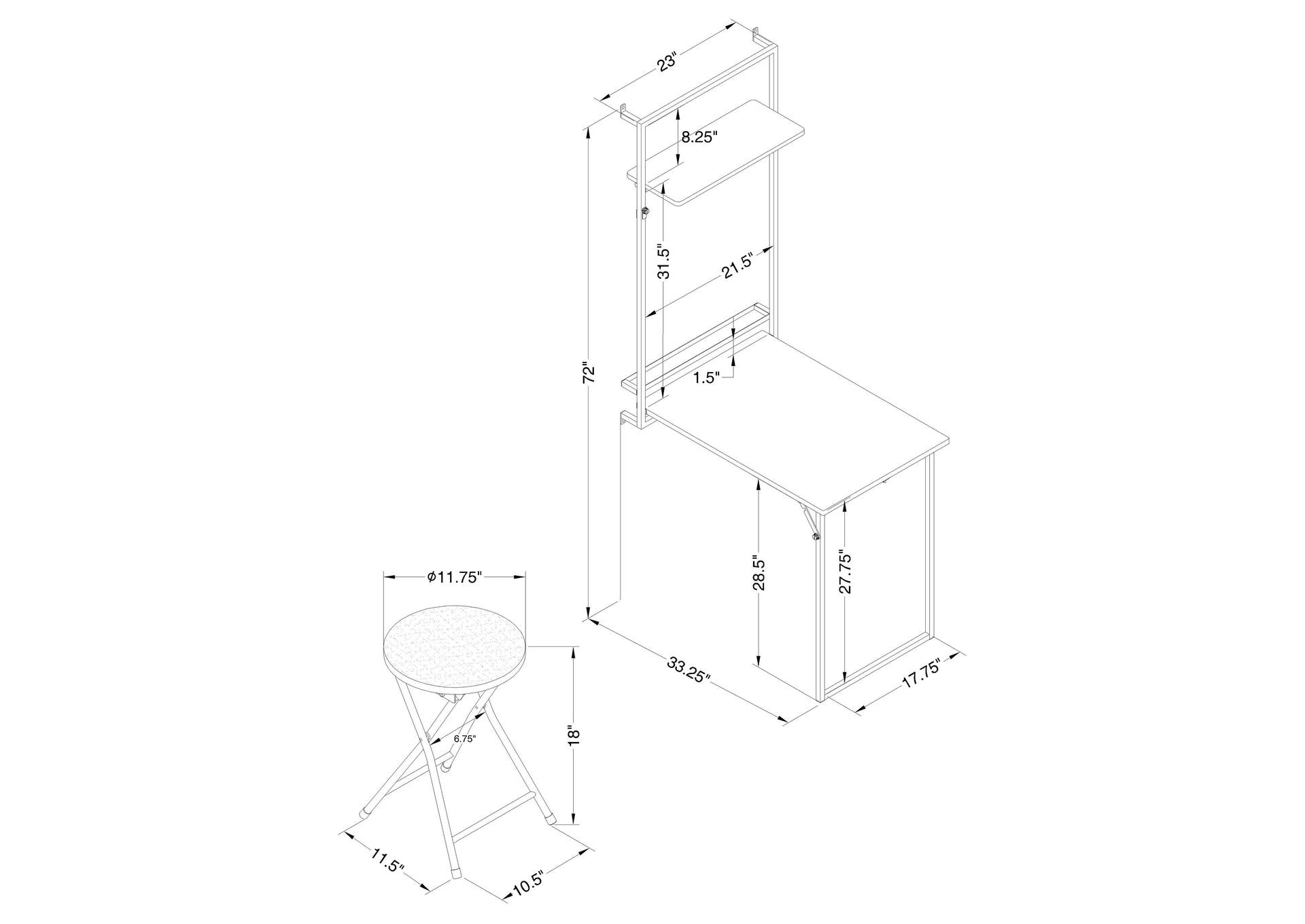 Riley Foldable Wall Desk with Stool Rustic Oak and Sandy Black,Coaster Furniture