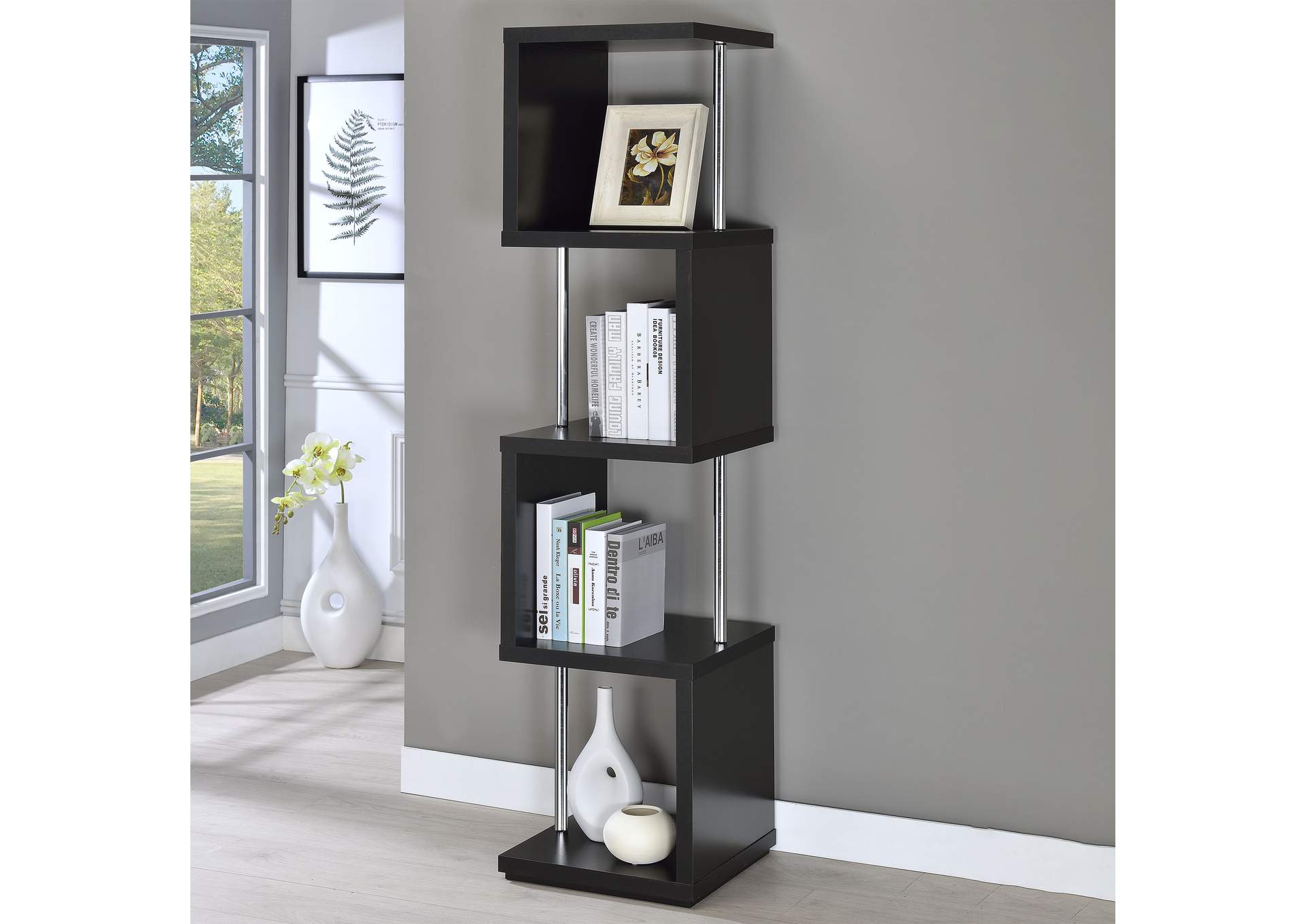 Baxter 4-shelf Bookcase Black and Chrome,Coaster Furniture