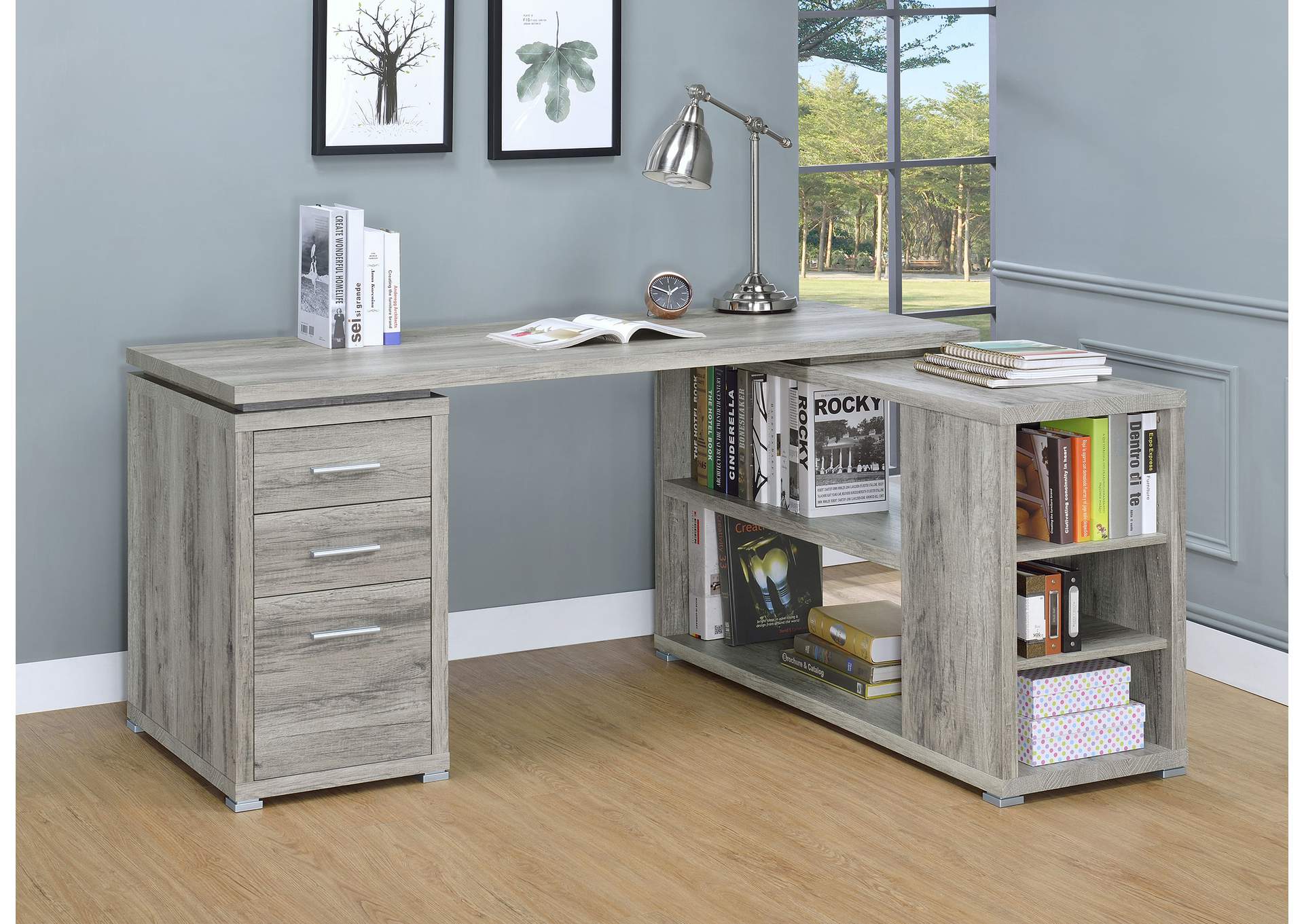 Yvette L-shape Office Desk Grey Driftwood,Coaster Furniture