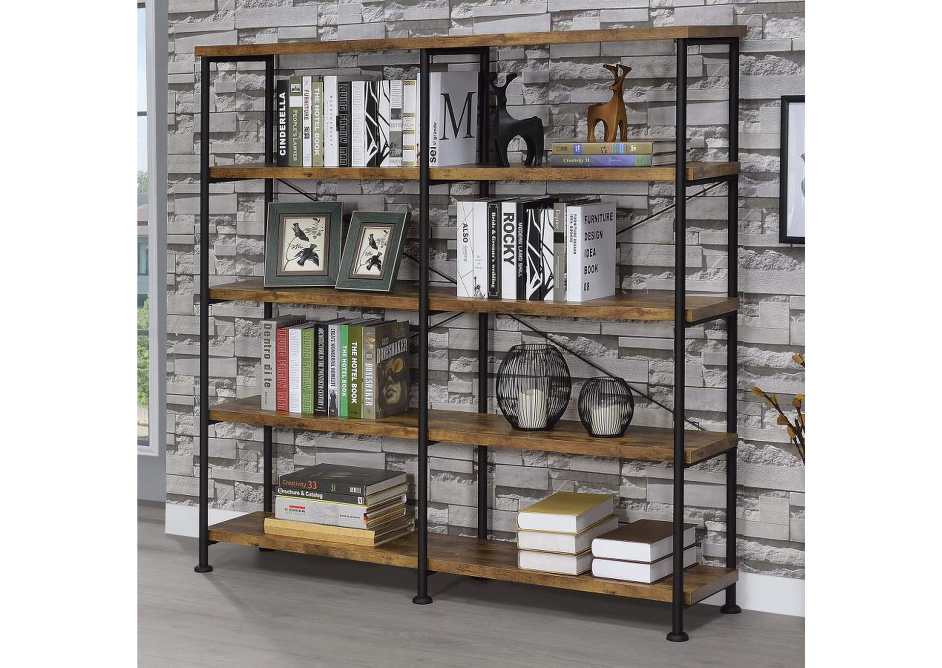 Analiese 4-Shelf Open Bookcase Antique Nutmeg,Coaster Furniture