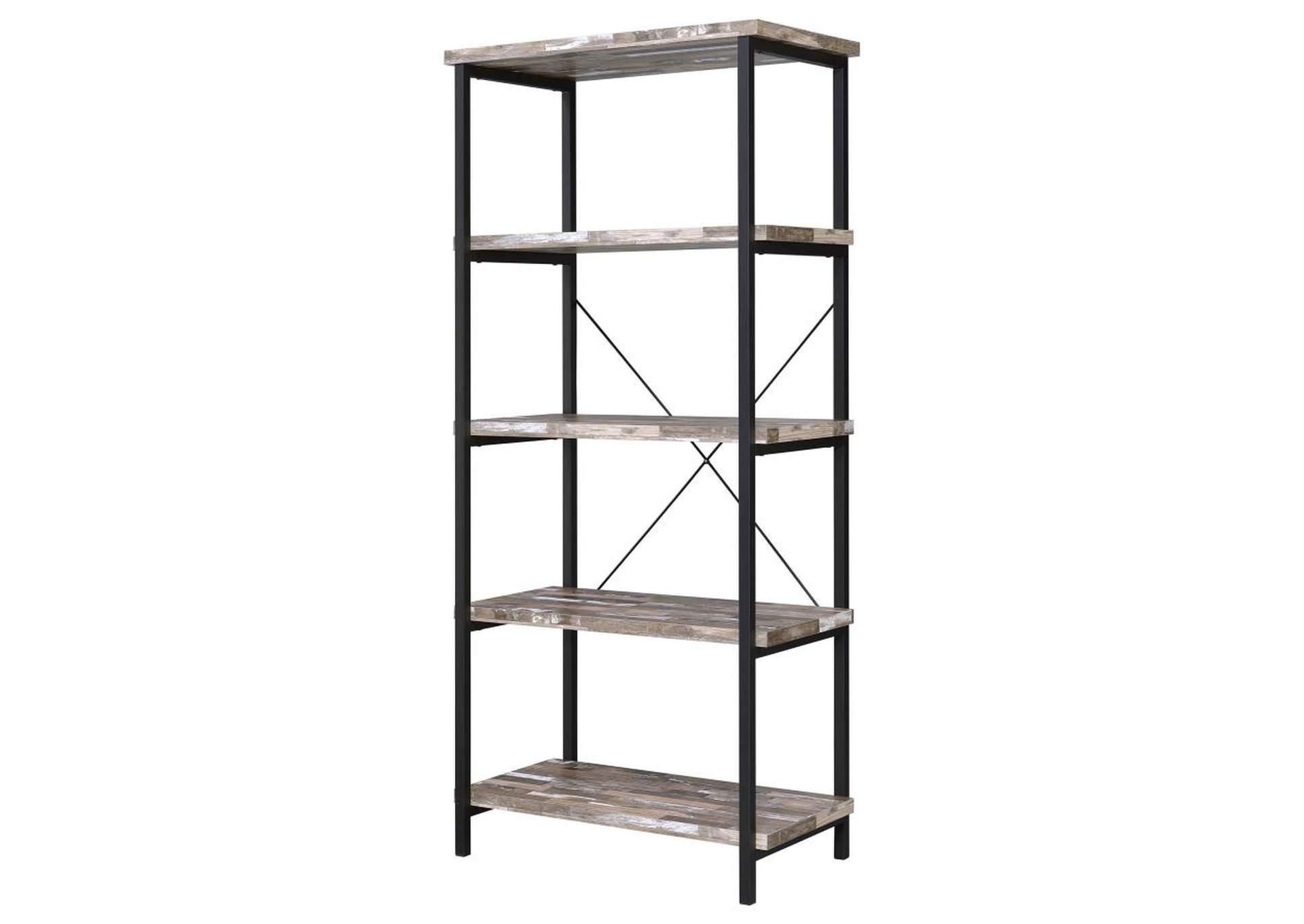 Kemper 4-shelf Bookcase Salvaged Cabin and Black,Coaster Furniture