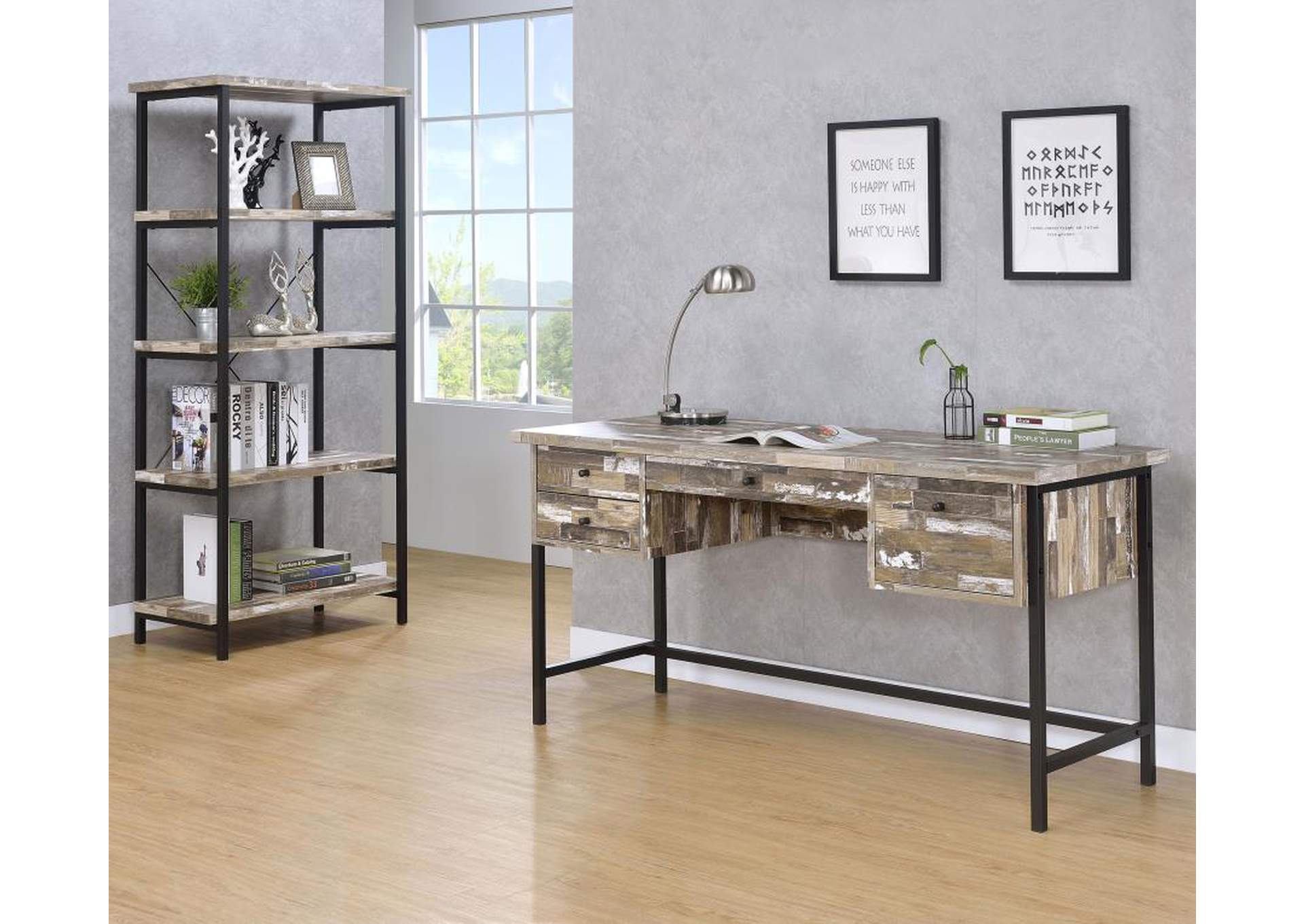 Kemper 4-shelf Bookcase Salvaged Cabin and Black,Coaster Furniture