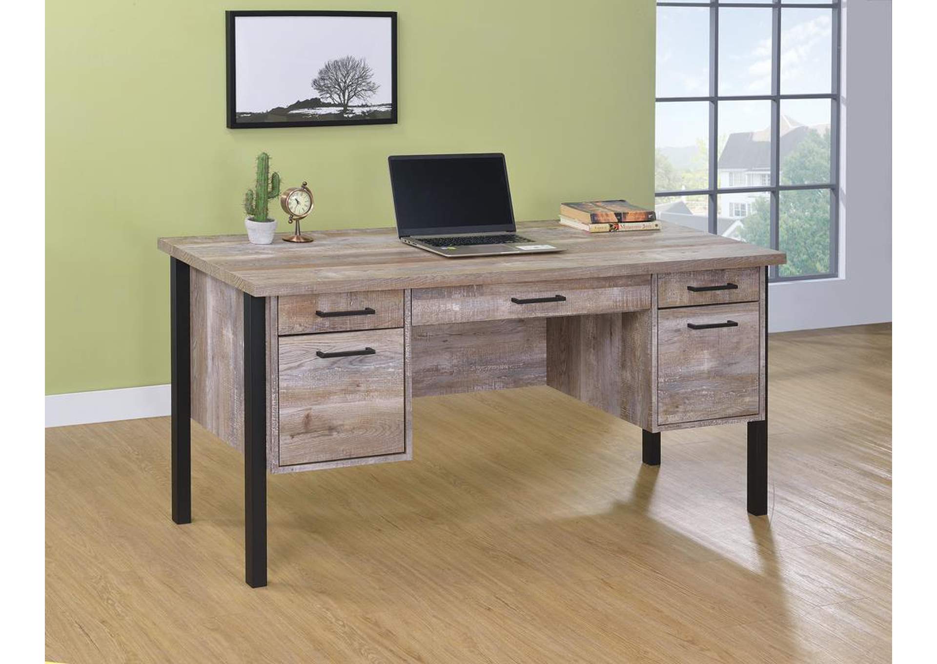 Weathered Oak Samson Rustic Weathered Oak Office Desk,Coaster Furniture