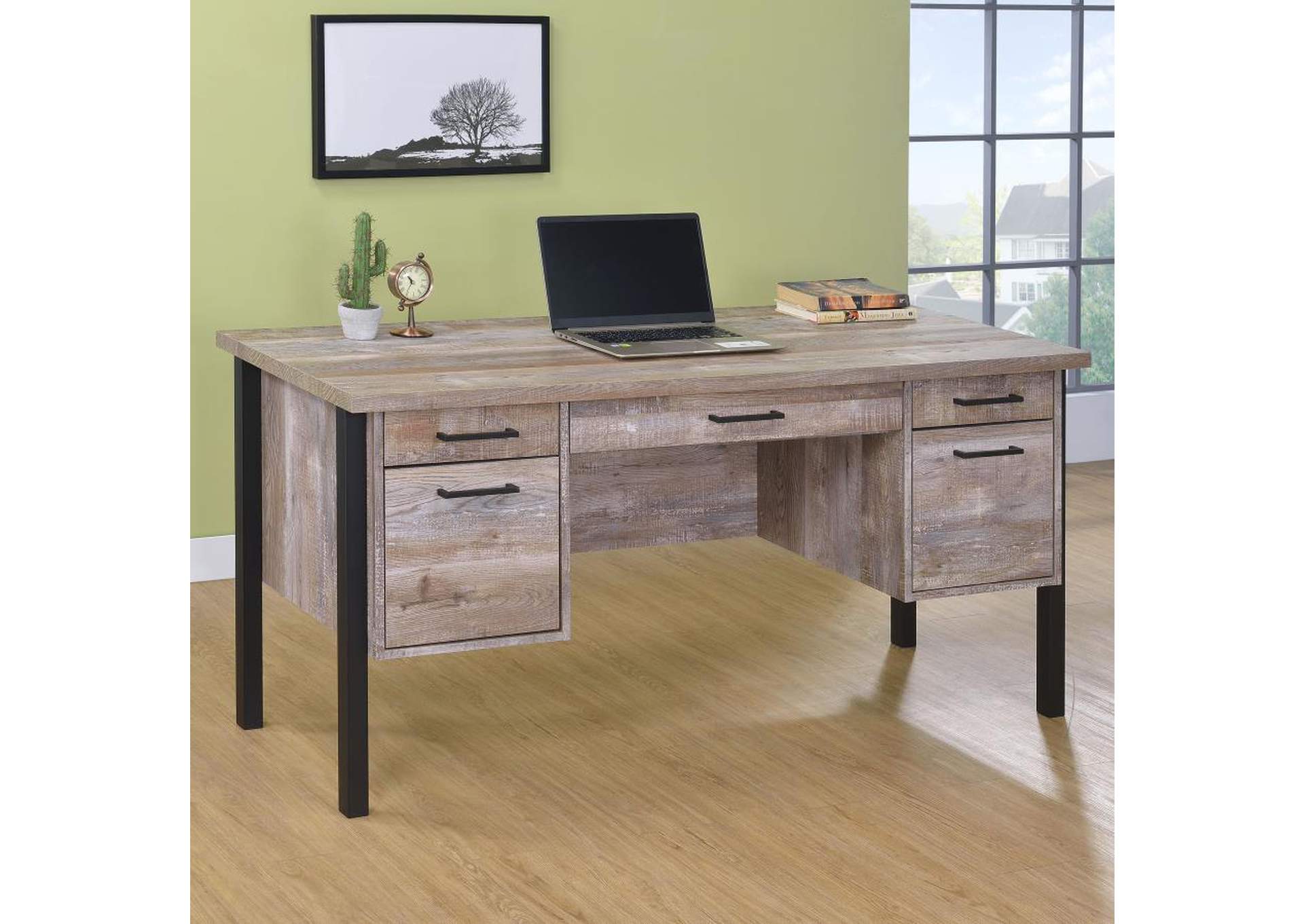 Samson 4-Drawer Office Desk Weathered Oak,Coaster Furniture