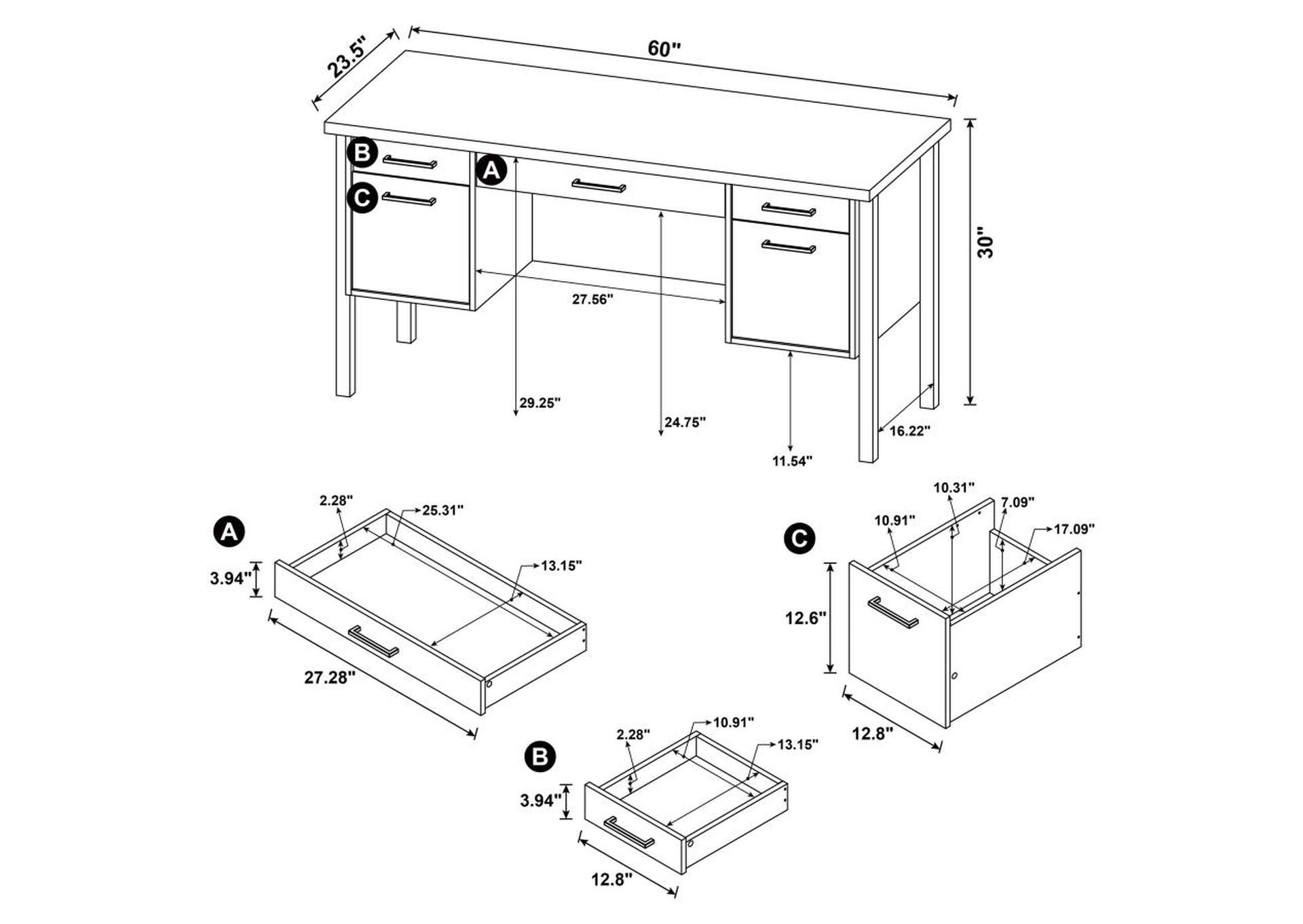Samson 4 - drawer Office Desk Weathered Oak,Coaster Furniture