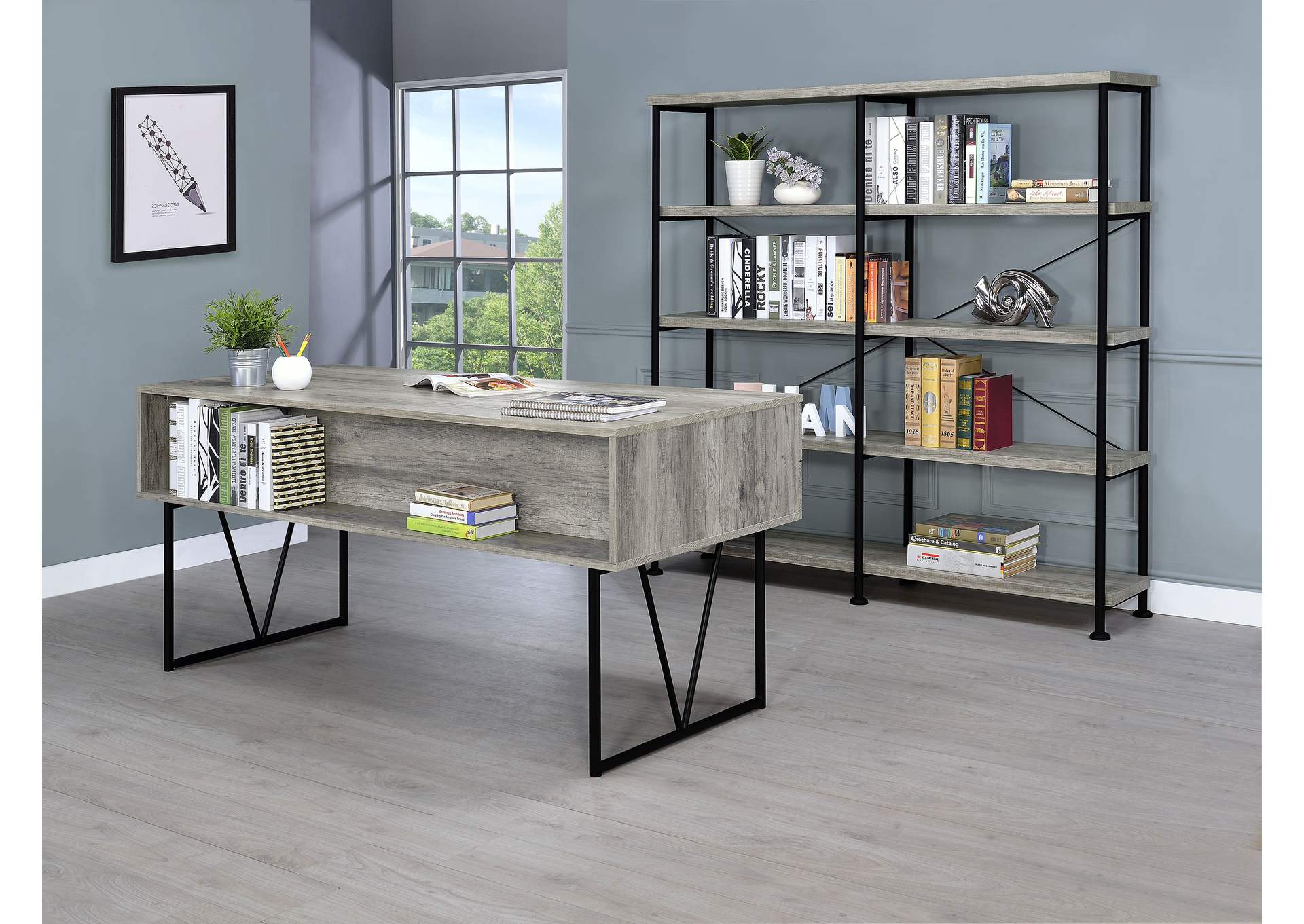 Analiese 4-drawer Writing Desk Grey Driftwood,Coaster Furniture