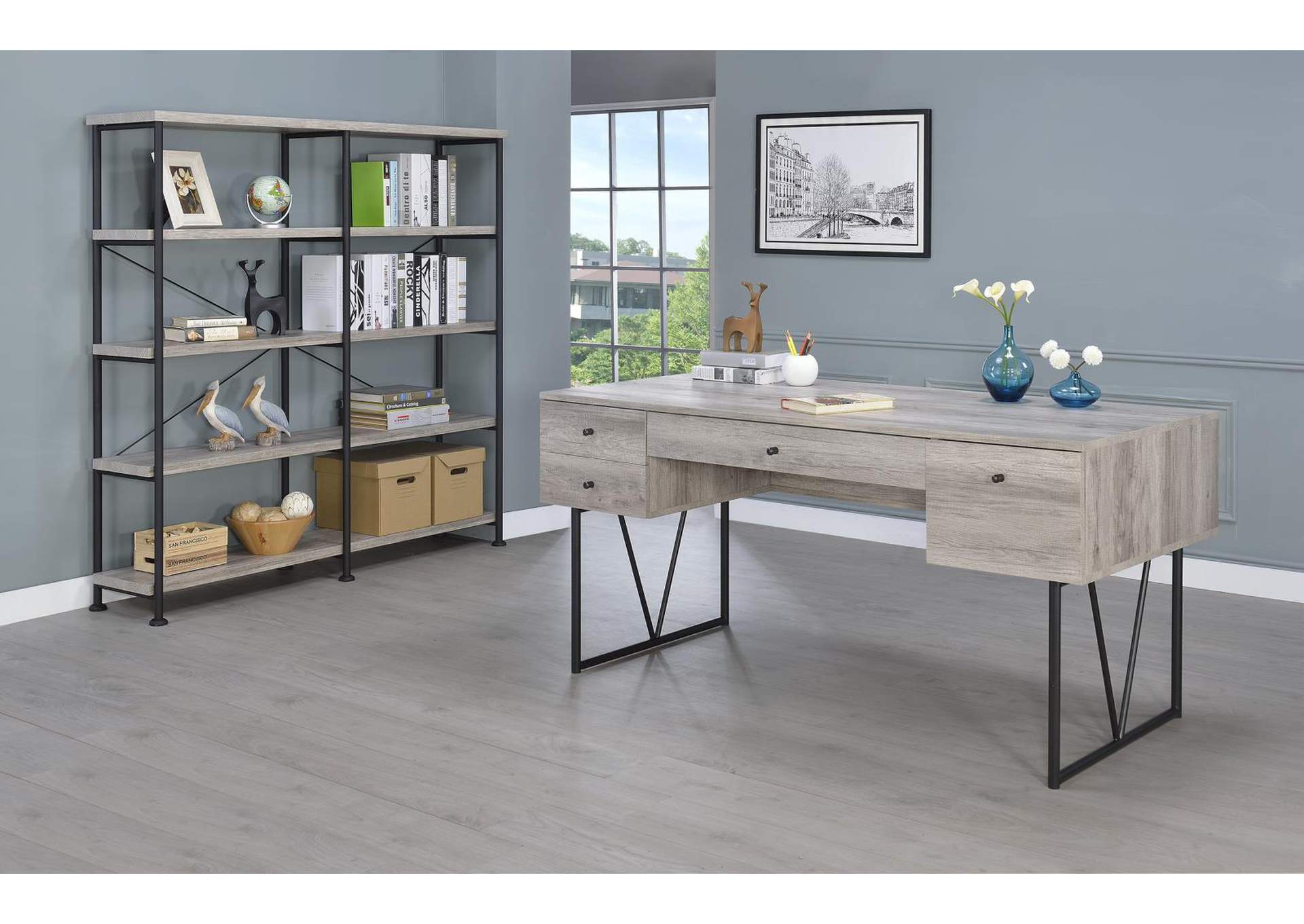 Analiese 4-drawer Writing Desk Grey Driftwood,Coaster Furniture