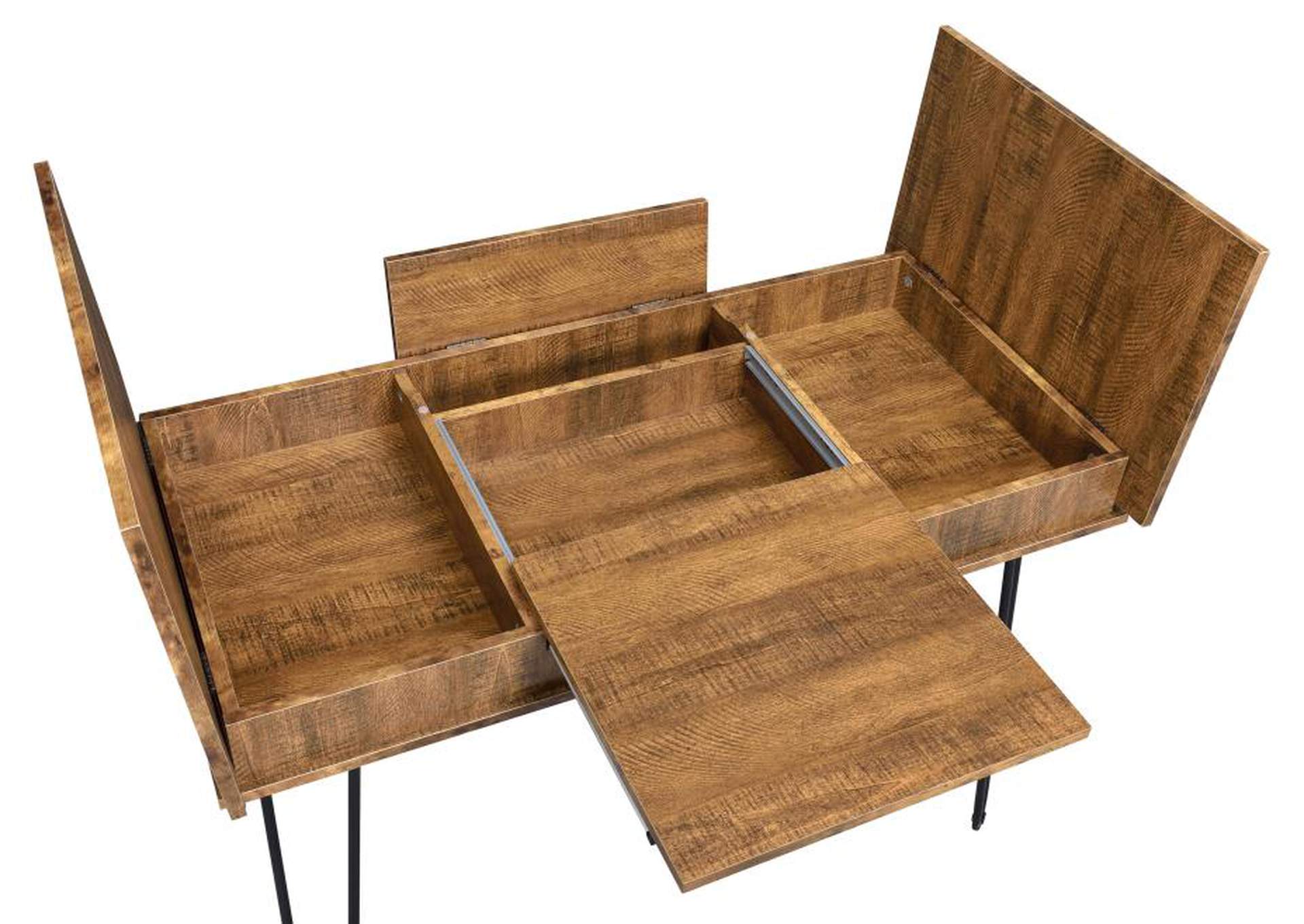 Sheeran Writing Desk With 4 Hidden Storages Rustic Amber,Coaster Furniture