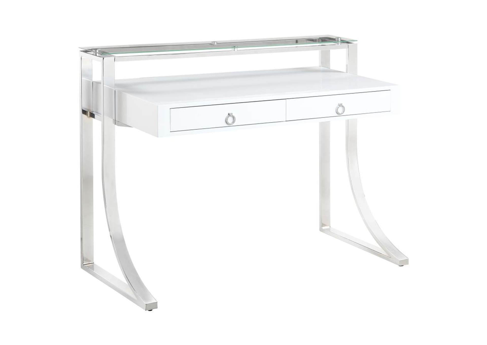 Gemma 2 - drawer Writing Desk Glossy White and Chrome,Coaster Furniture