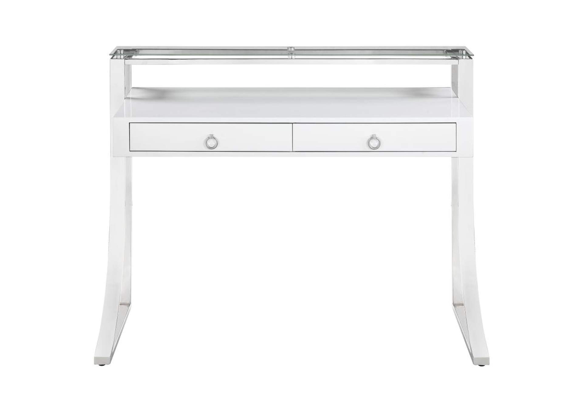 Gemma 2-Drawer Writing Desk Glossy White And Chrome,Coaster Furniture