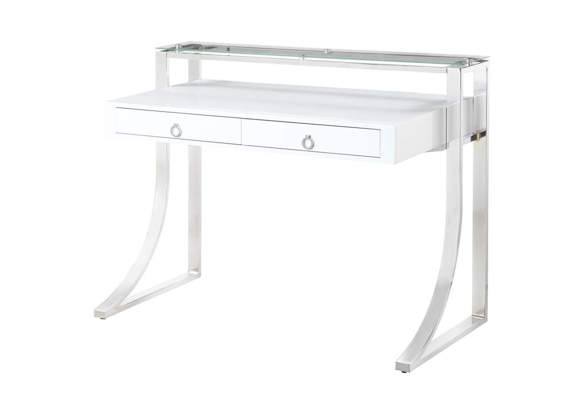 Gemma 2 - drawer Writing Desk Glossy White and Chrome,Coaster Furniture