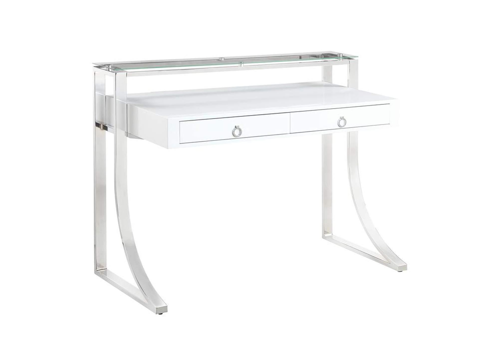 Contemporary Glossy White Writing Desk,Coaster Furniture