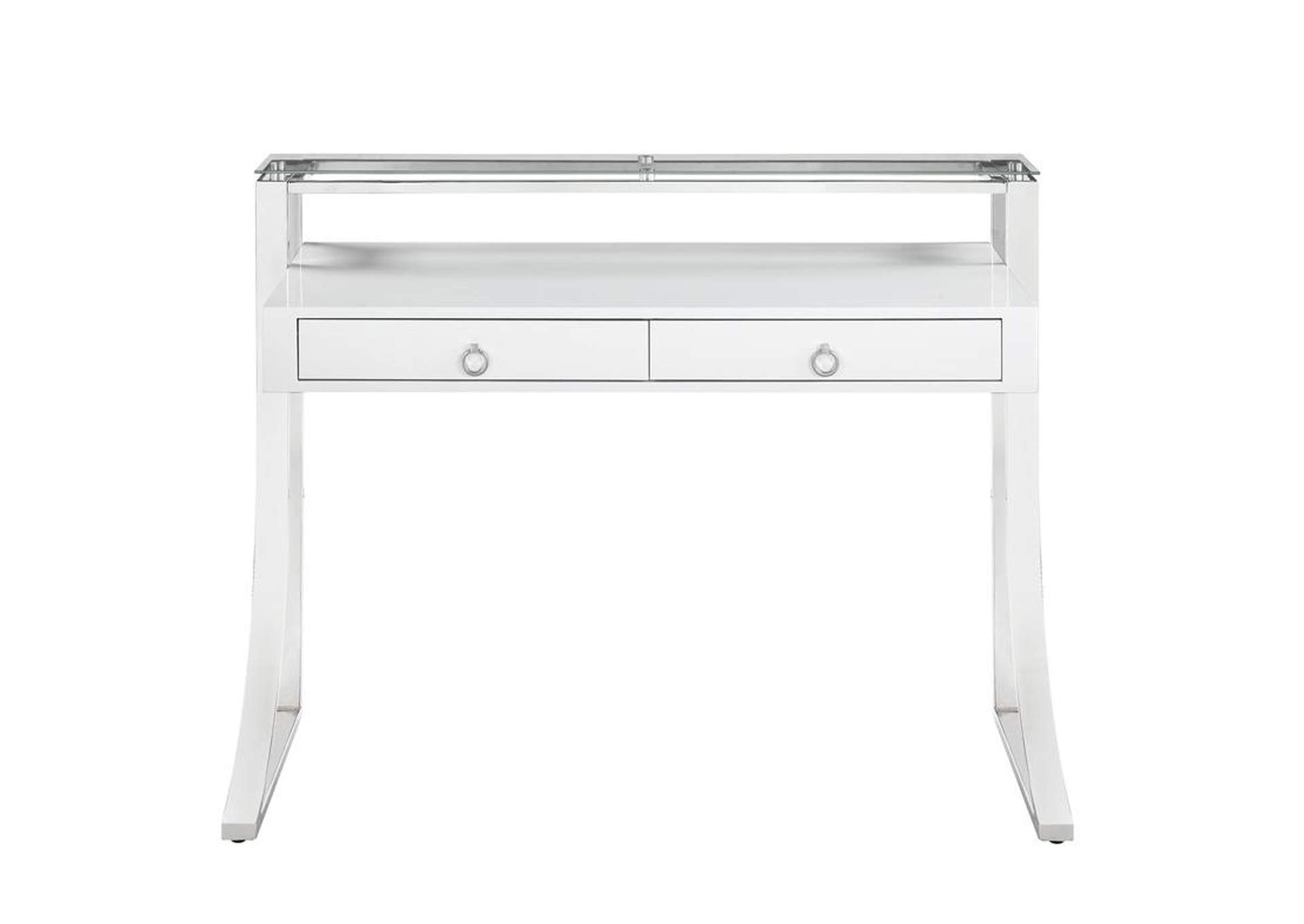 Contemporary Glossy White Writing Desk,Coaster Furniture