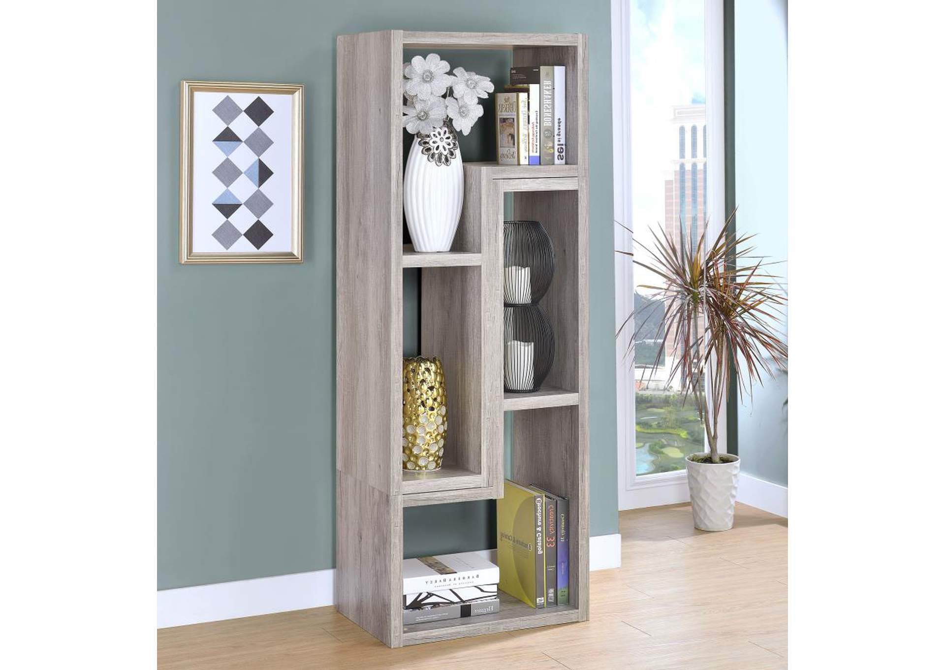 Velma Convertable Bookcase And Tv Console Grey Driftwood,Coaster Furniture