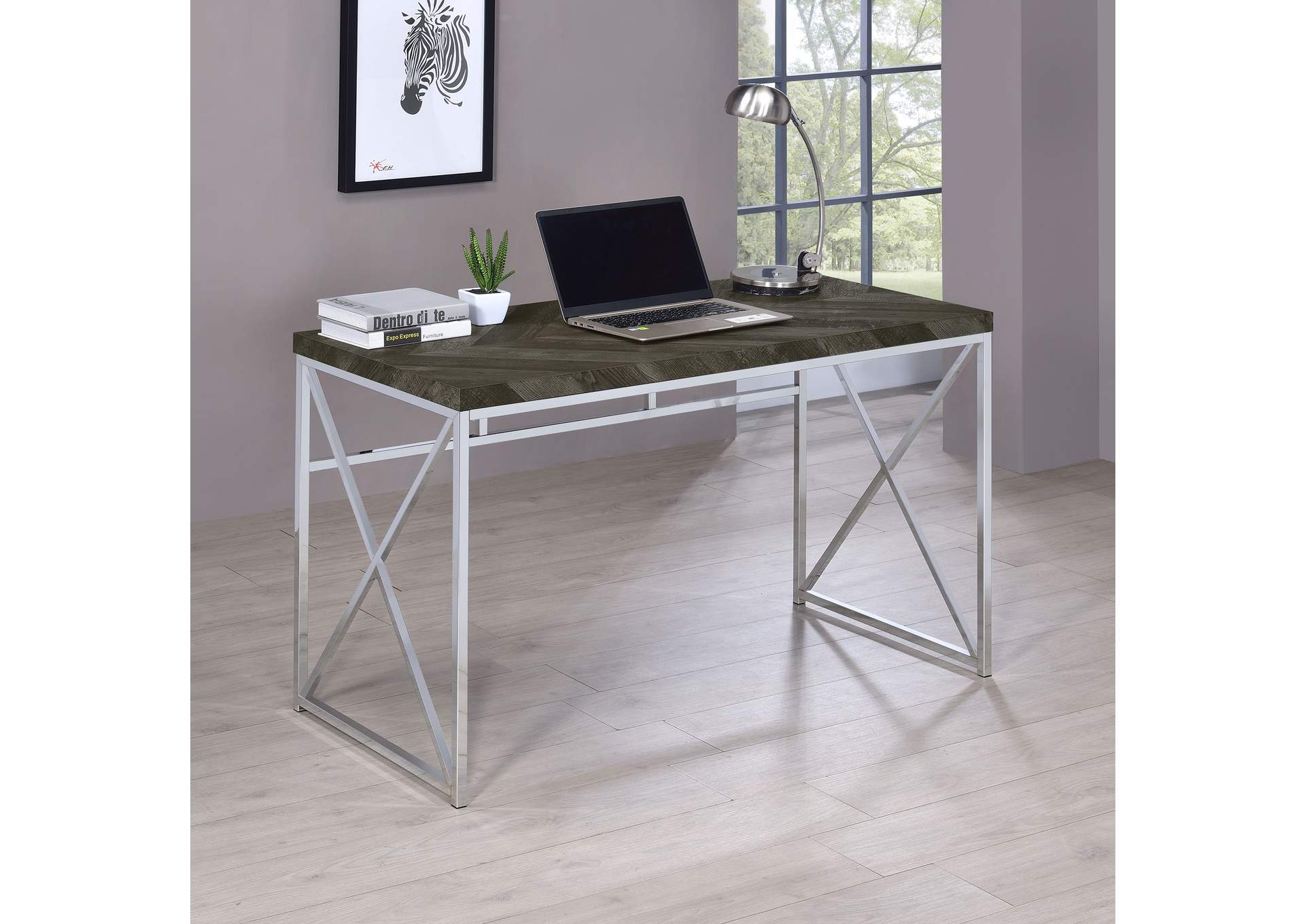 Grimma Writing Desk Rustic Grey Herringbone,Coaster Furniture