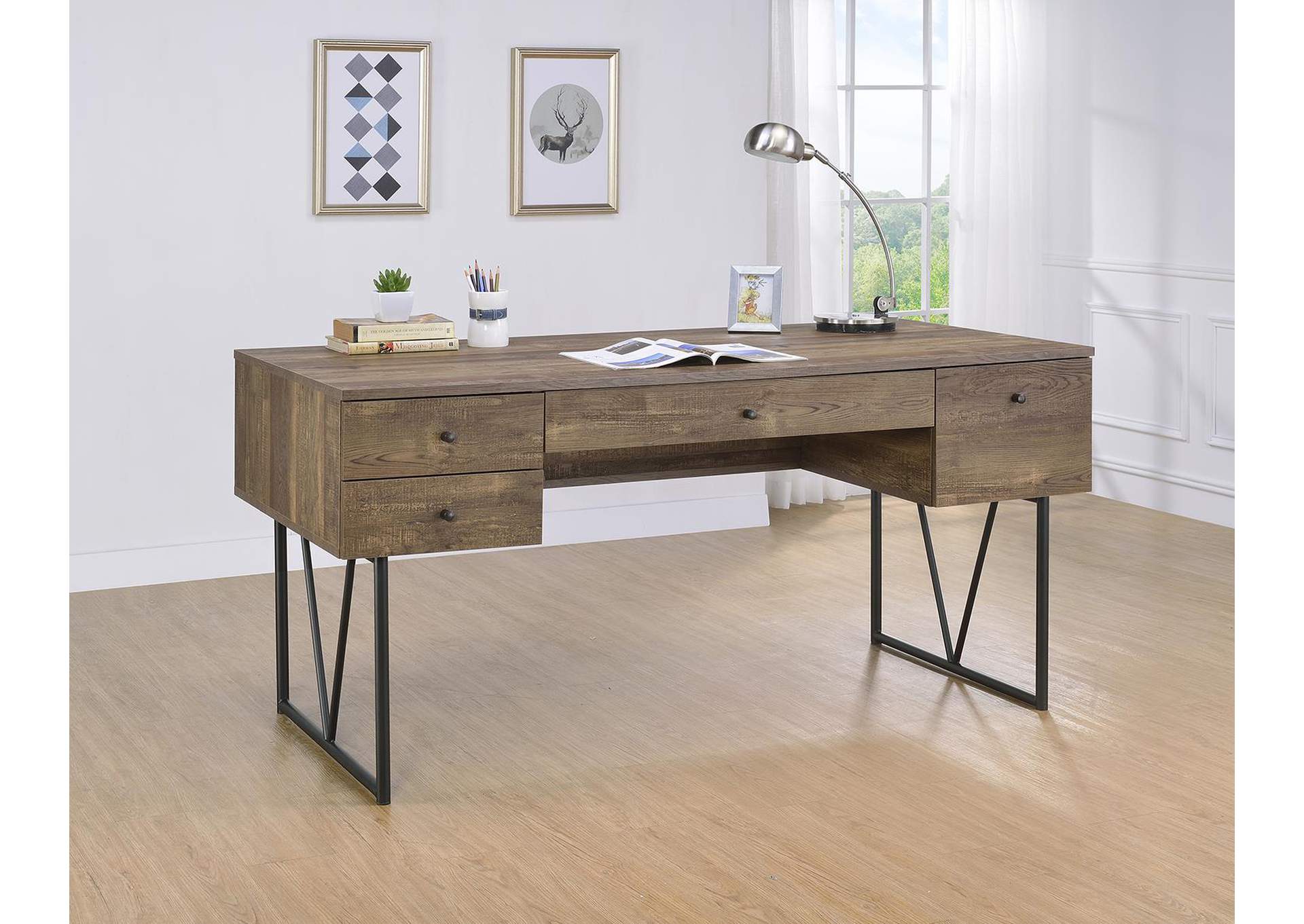 Analiese 4-drawer Writing Desk Rustic Oak,Coaster Furniture