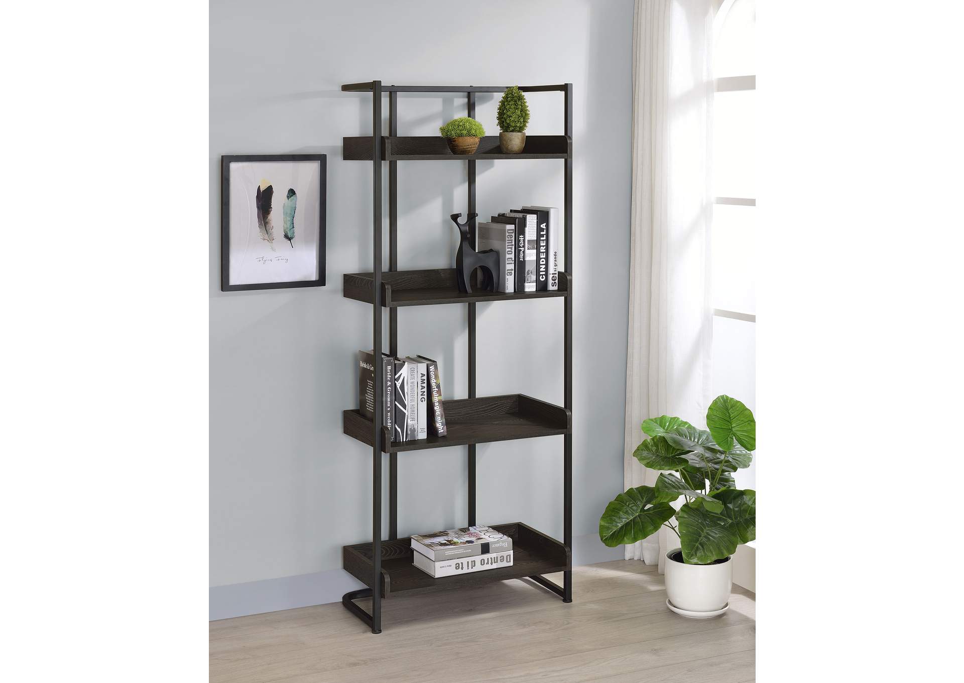Ember 4-shelf Bookcase Dark Oak and Sandy Black,Coaster Furniture