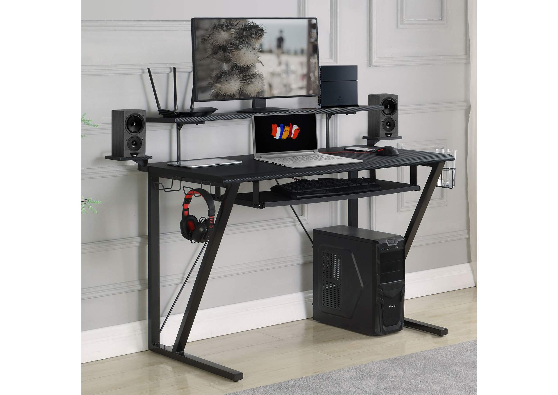 Tech Spec Tech Spec Gaming Desk with Cup Holder Gunmetal,Coaster Furniture