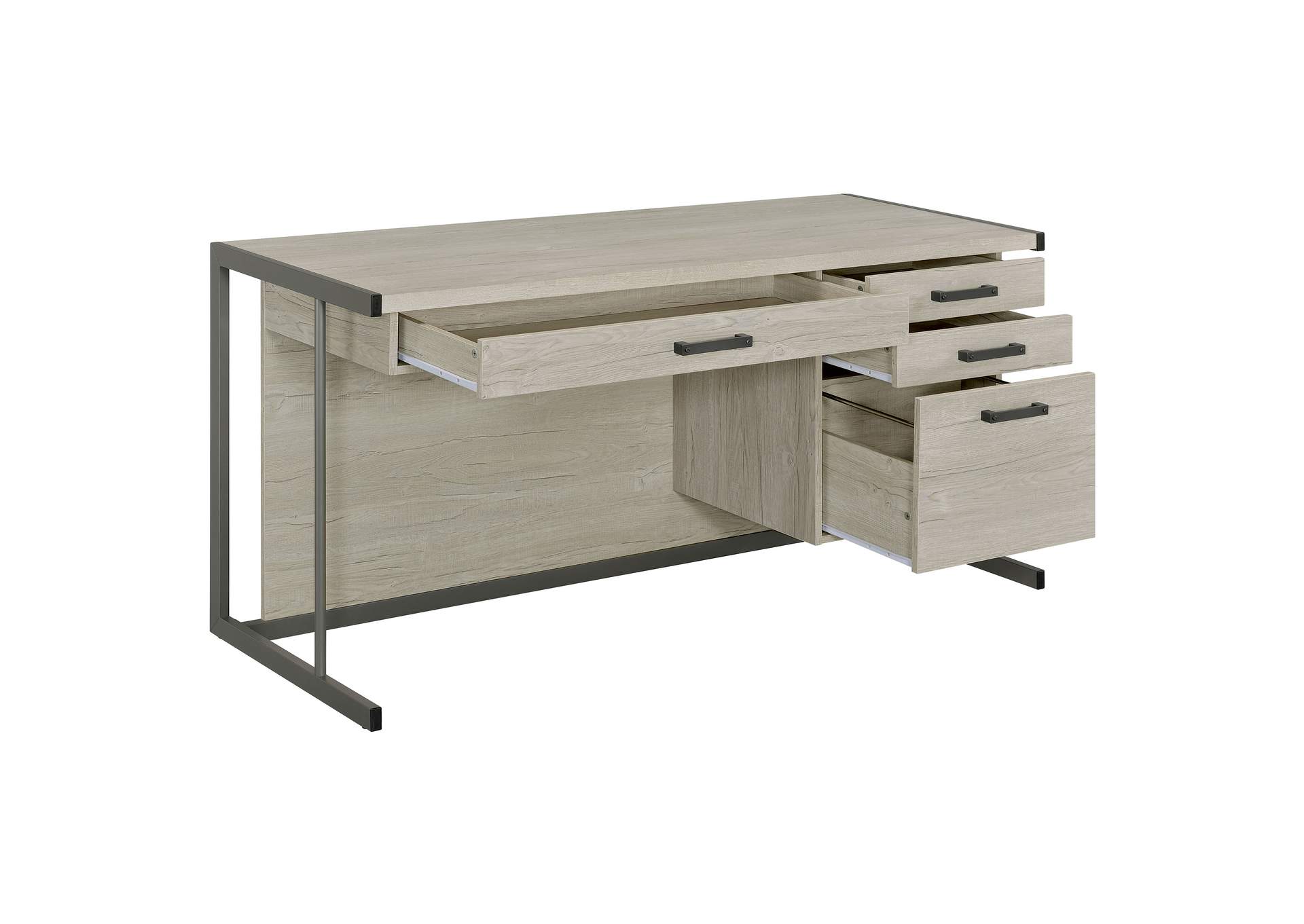 Loomis 4-drawer Rectangular Office Desk Whitewashed Grey and Gunmetal,Coaster Furniture