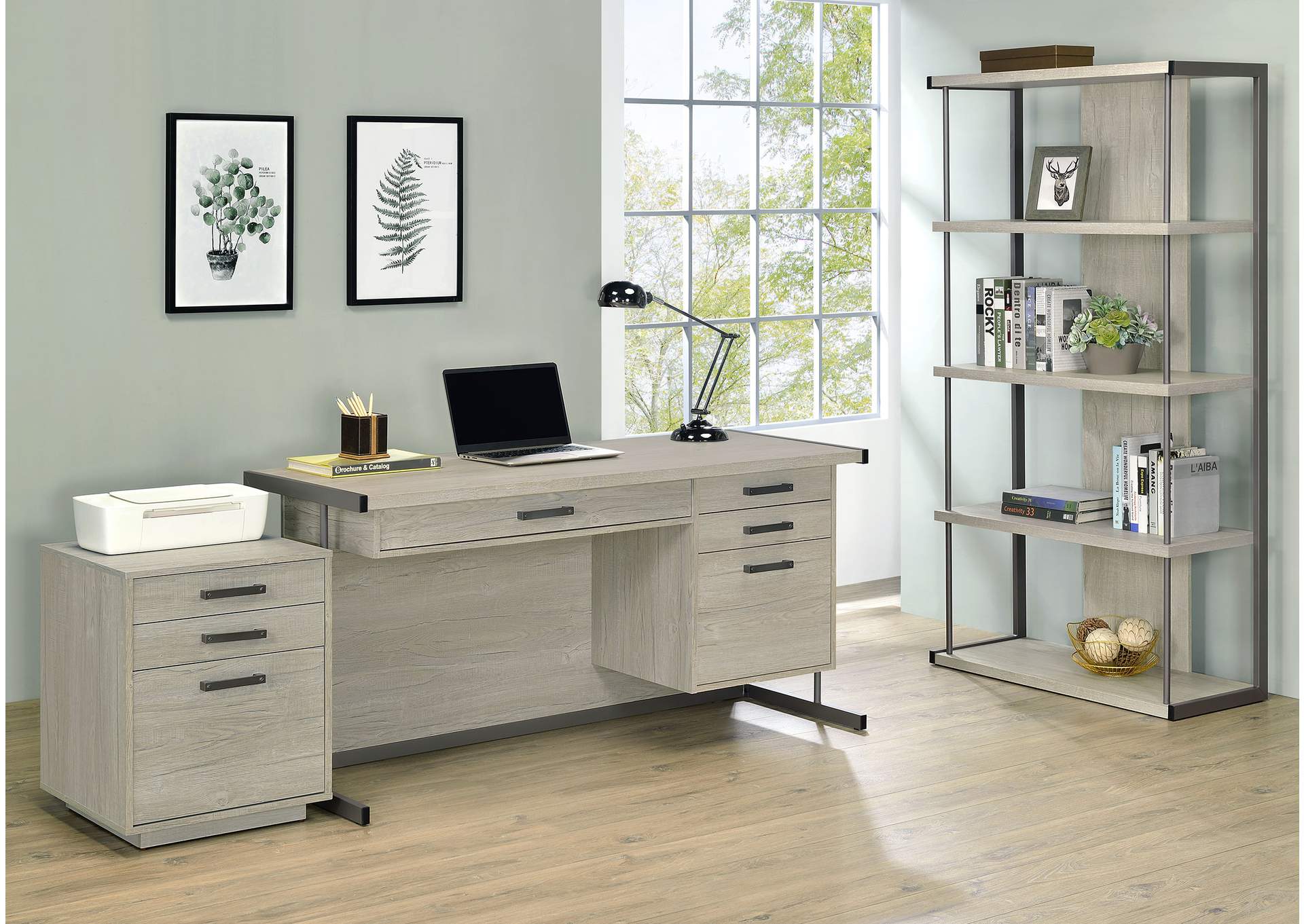 Loomis 4-drawer Rectangular Office Desk Whitewashed Grey and Gunmetal,Coaster Furniture