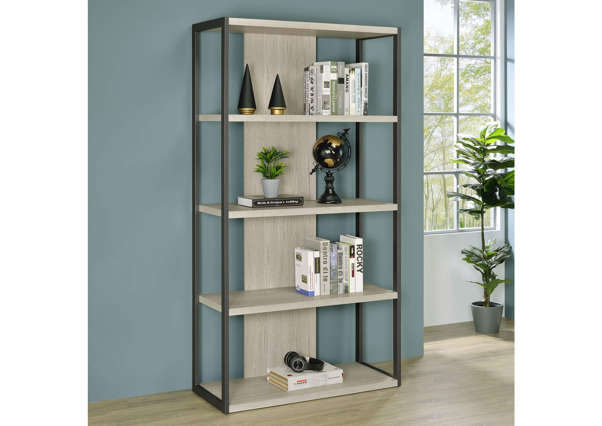 Loomis 4-shelf Bookcase Whitewashed Grey,Coaster Furniture