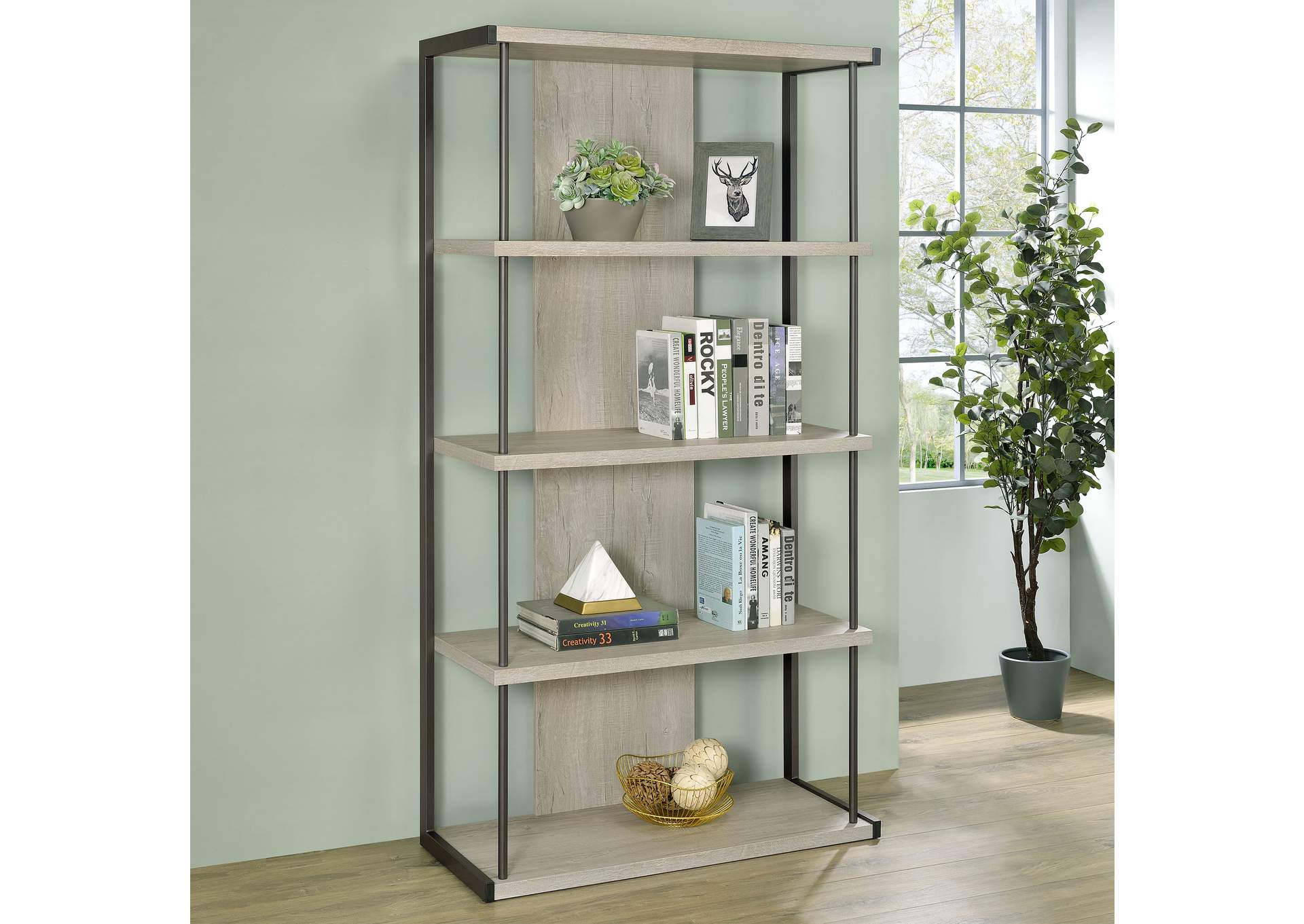 Loomis 4-shelf Bookcase Whitewashed Grey,Coaster Furniture