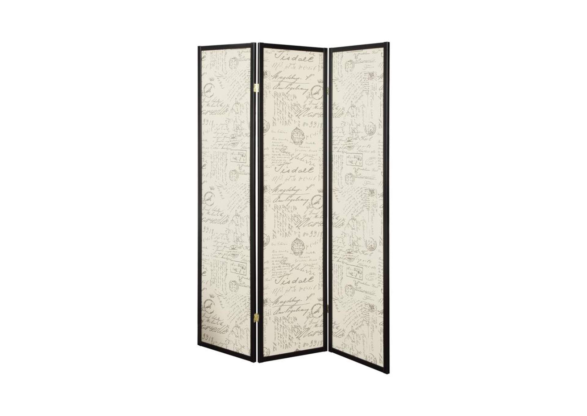 Felice 3-panel French Script Print Folding Screen Espresso,Coaster Furniture
