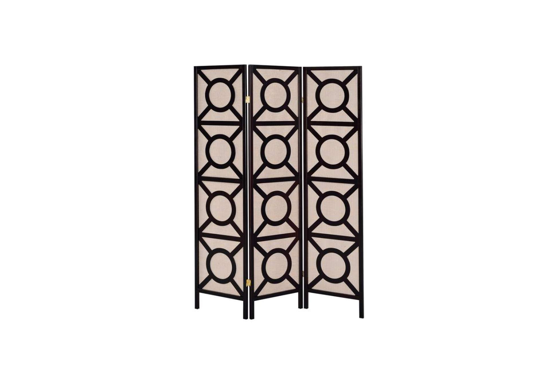 Vulcan 3-Panel Geometric Folding Screen Tan And Cappuccino,Coaster Furniture