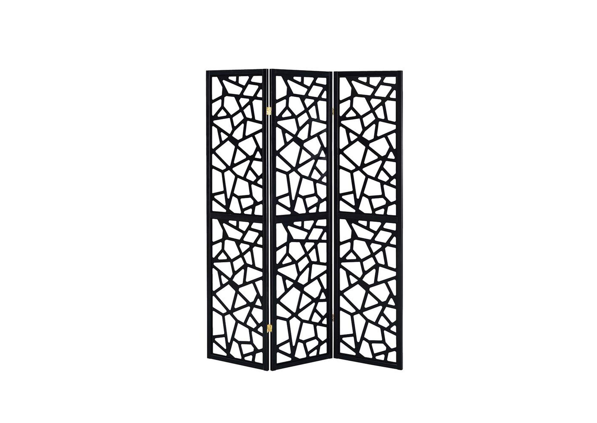 3-panel Open Mosaic Pattern Room Divider Black,Coaster Furniture