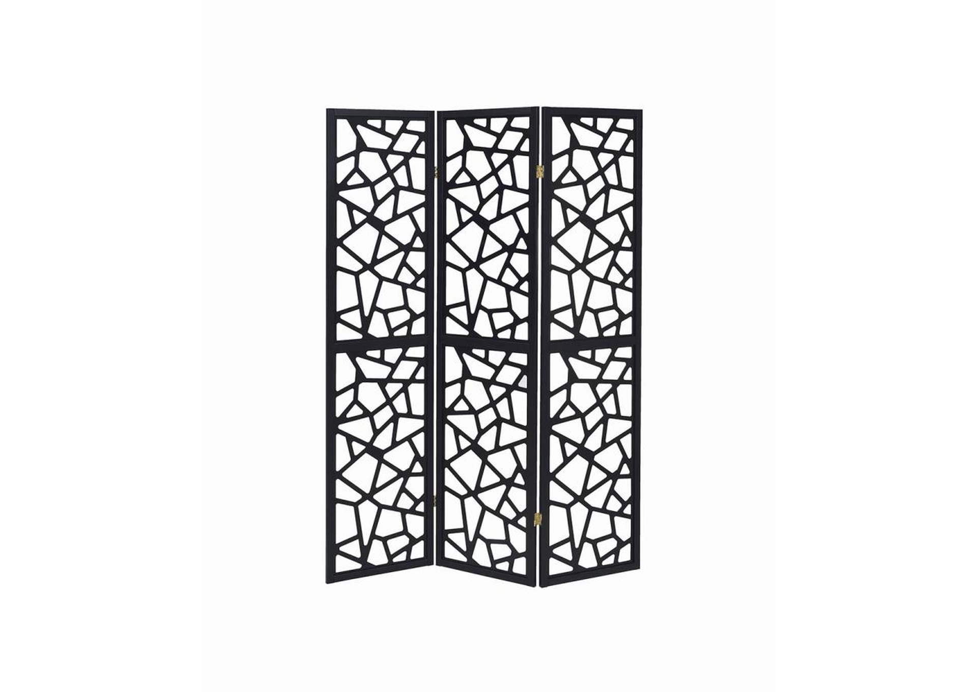 3-panel Open Mosaic Pattern Room Divider Black,Coaster Furniture