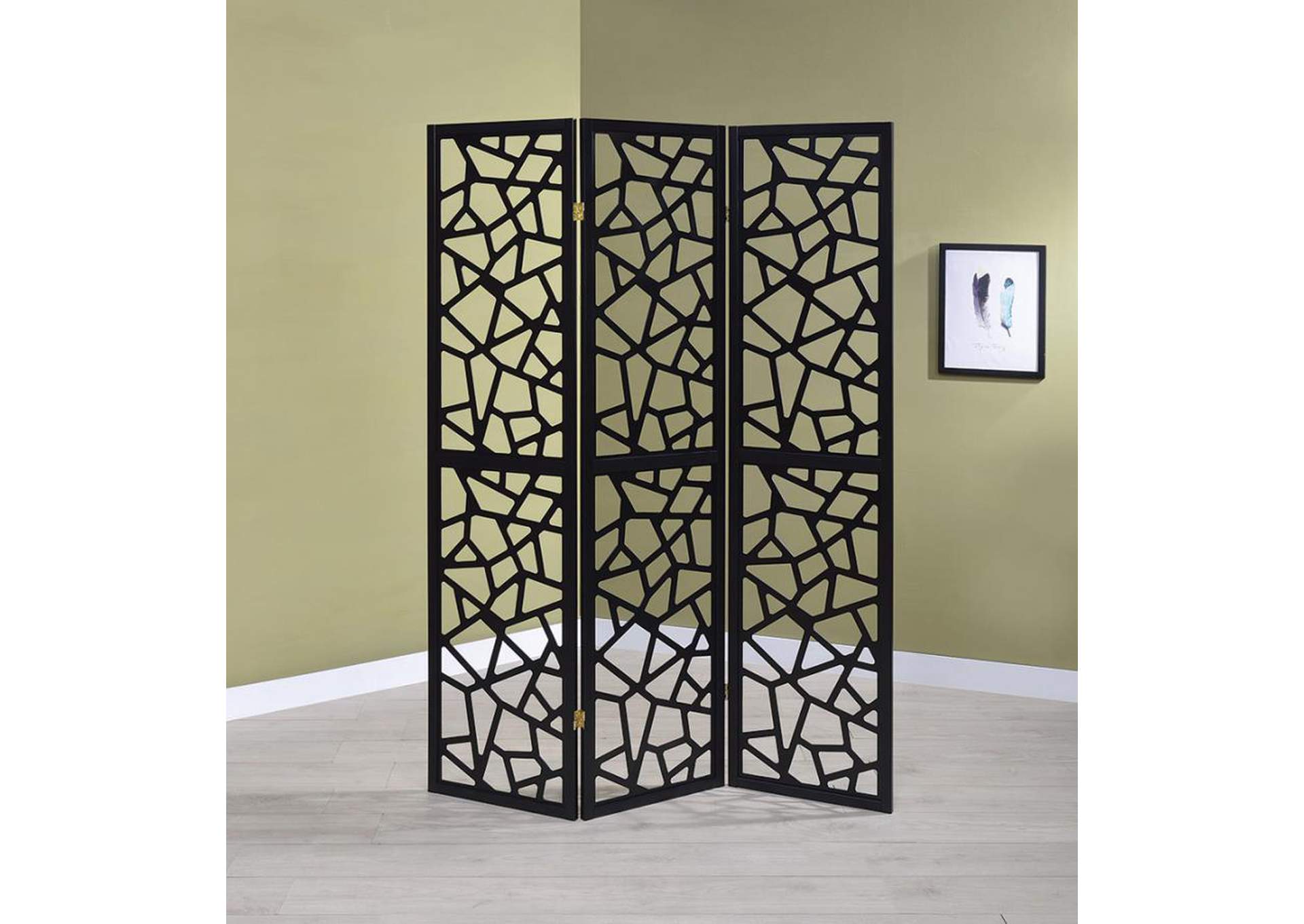 Nailan 3-Panel Open Mosaic Pattern Room Divider Black,Coaster Furniture