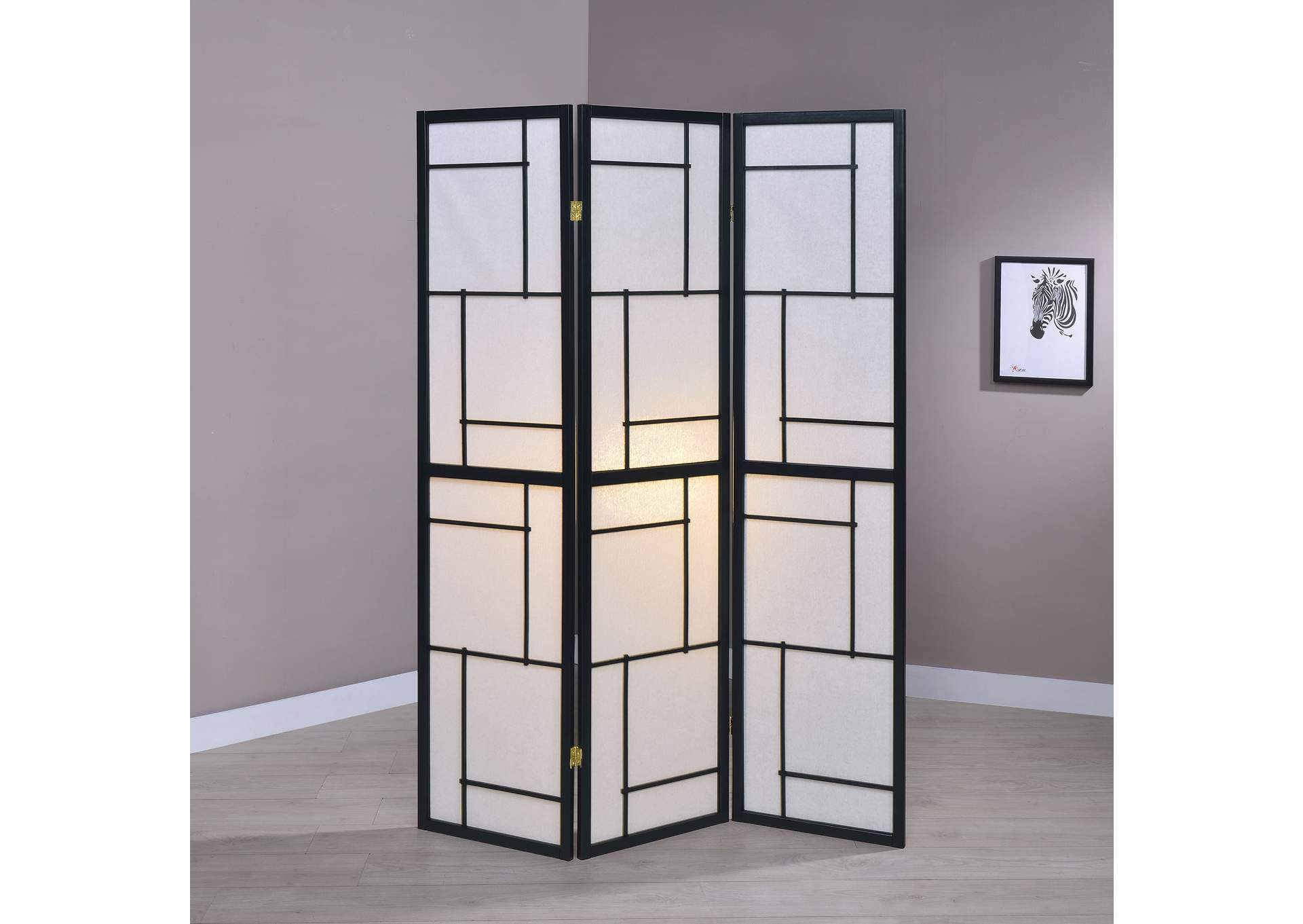 Katerina 3-panel Folding Floor Screen Black and White,Coaster Furniture