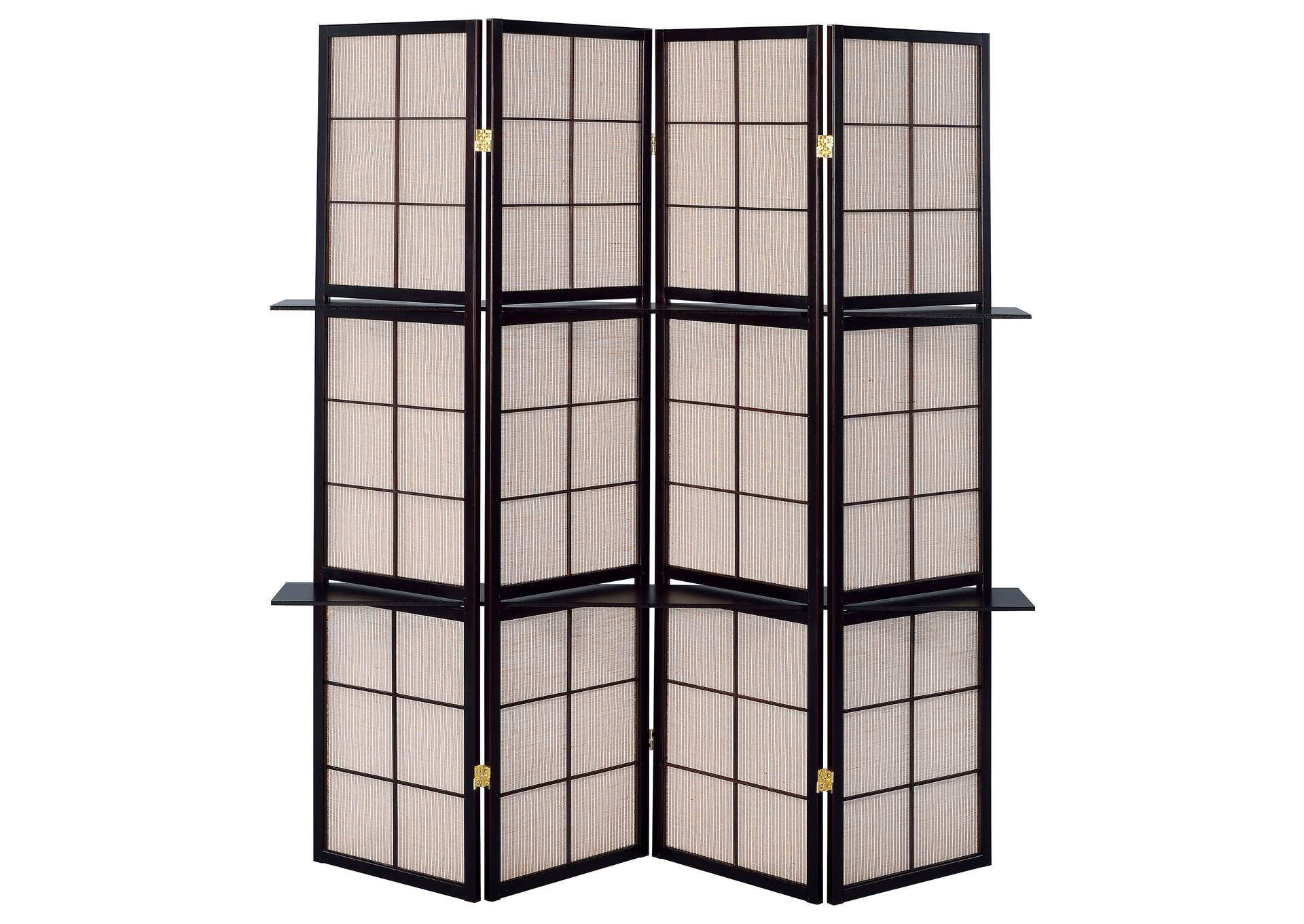 Iggy 4-panel Folding Screen with Removable Shelves Tan and Cappuccino,Coaster Furniture