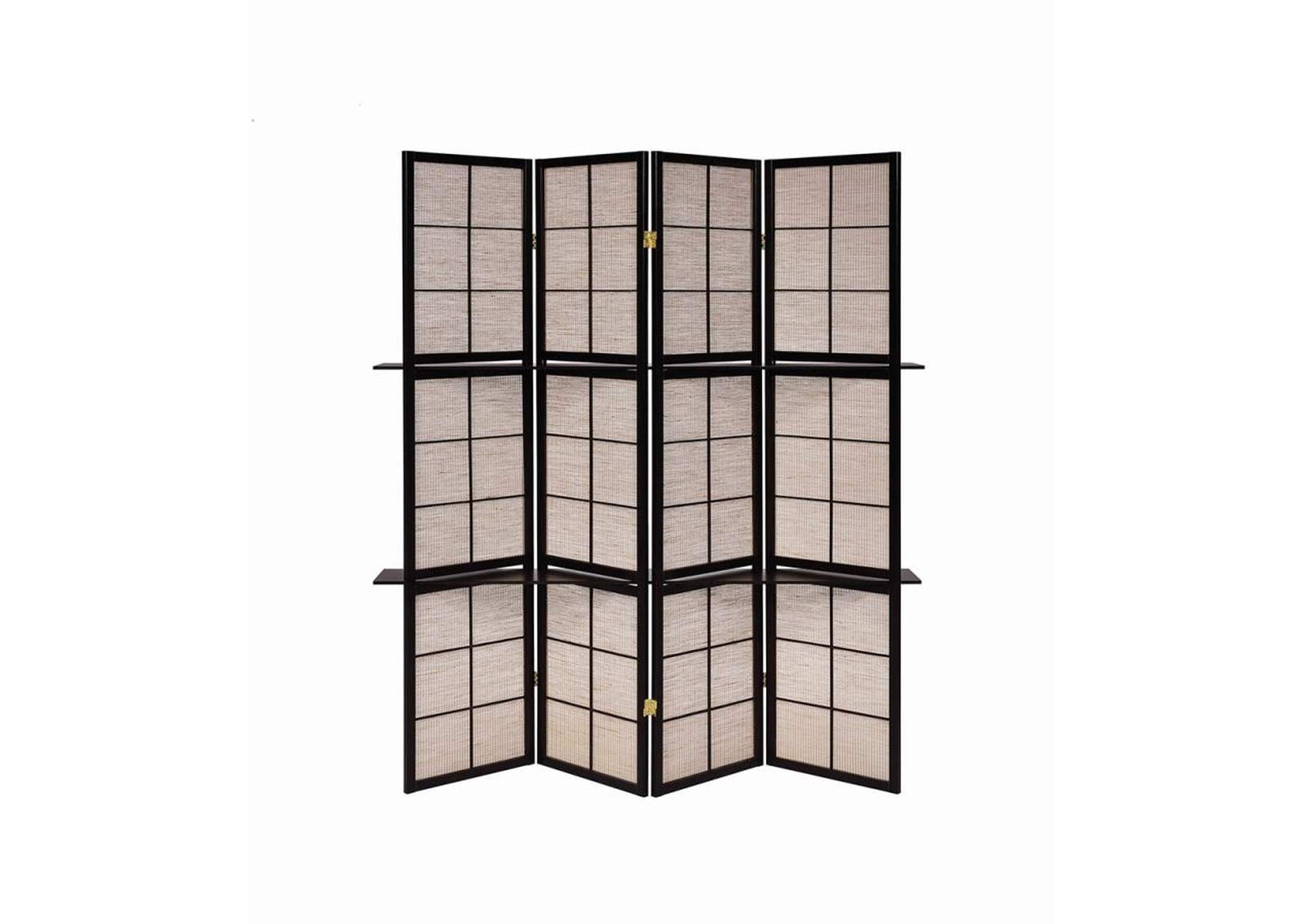 Iggy 4-Panel Folding Screen With Removable Shelves Tan And Cappuccino,Coaster Furniture