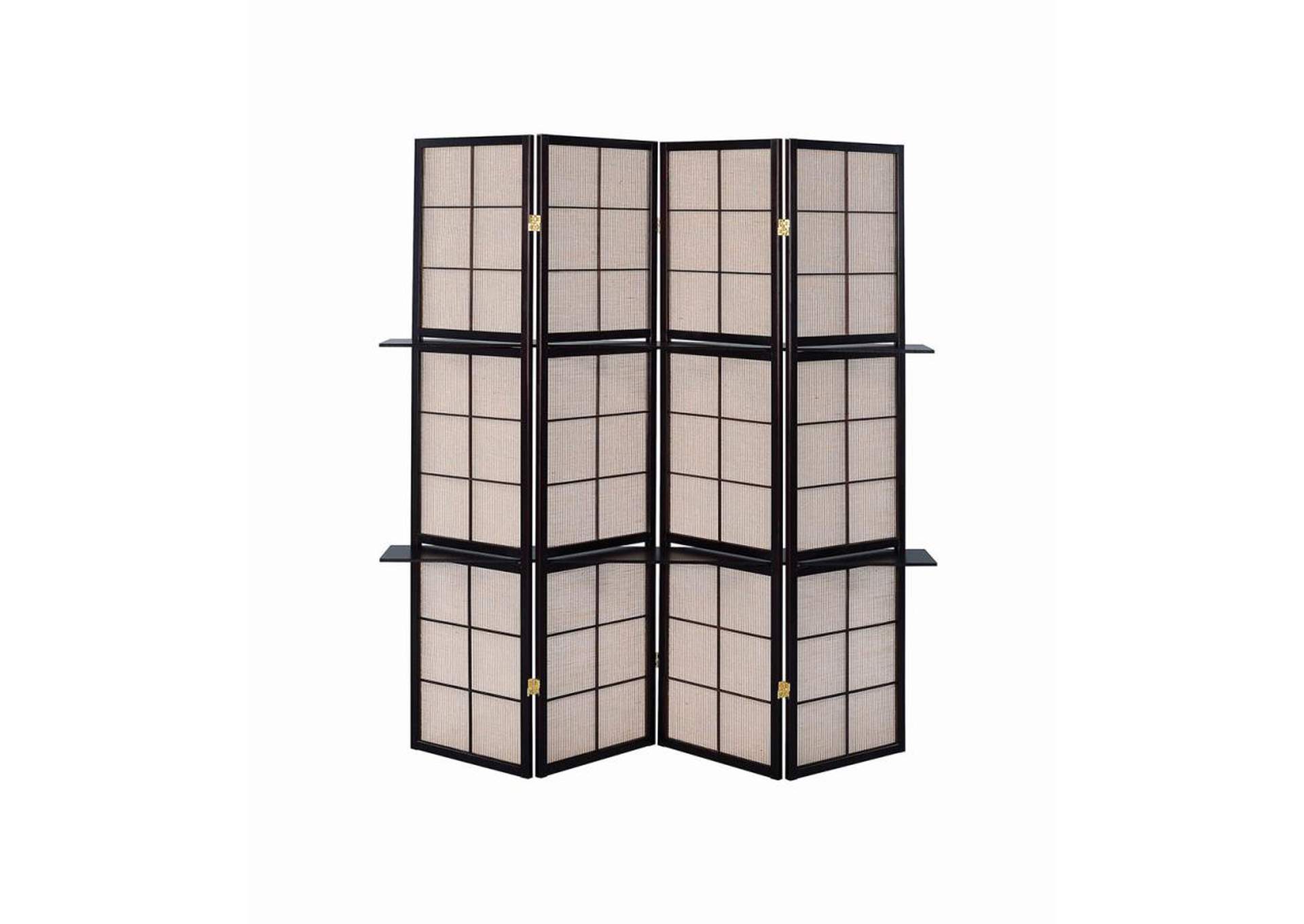 4-panel Folding Screen with Removable Shelves Tan and Cappuccino,Coaster Furniture