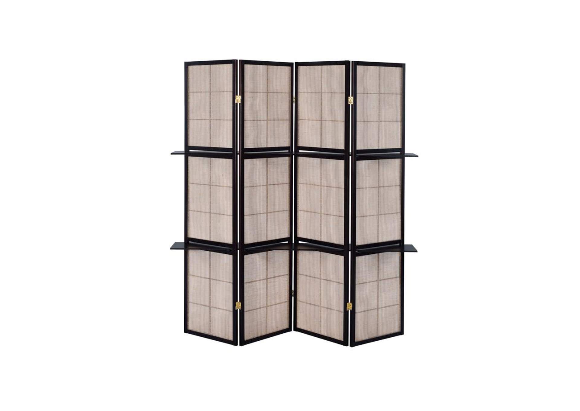 Iggy 4-panel Folding Screen with Removable Shelves Tan and Cappuccino,Coaster Furniture
