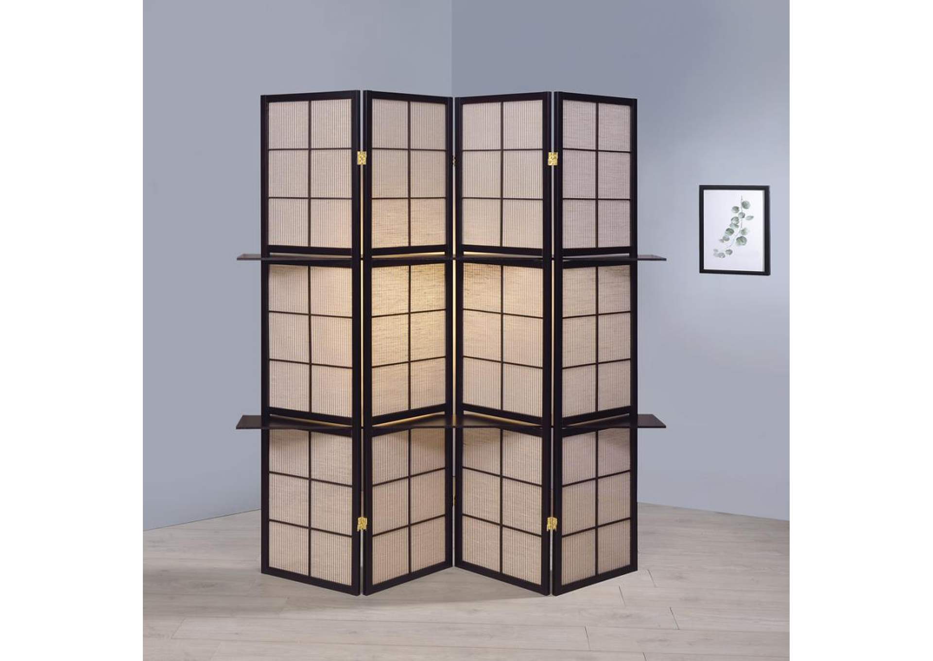 Iggy 4-panel Folding Screen with Removable Shelves Tan and Cappuccino,Coaster Furniture