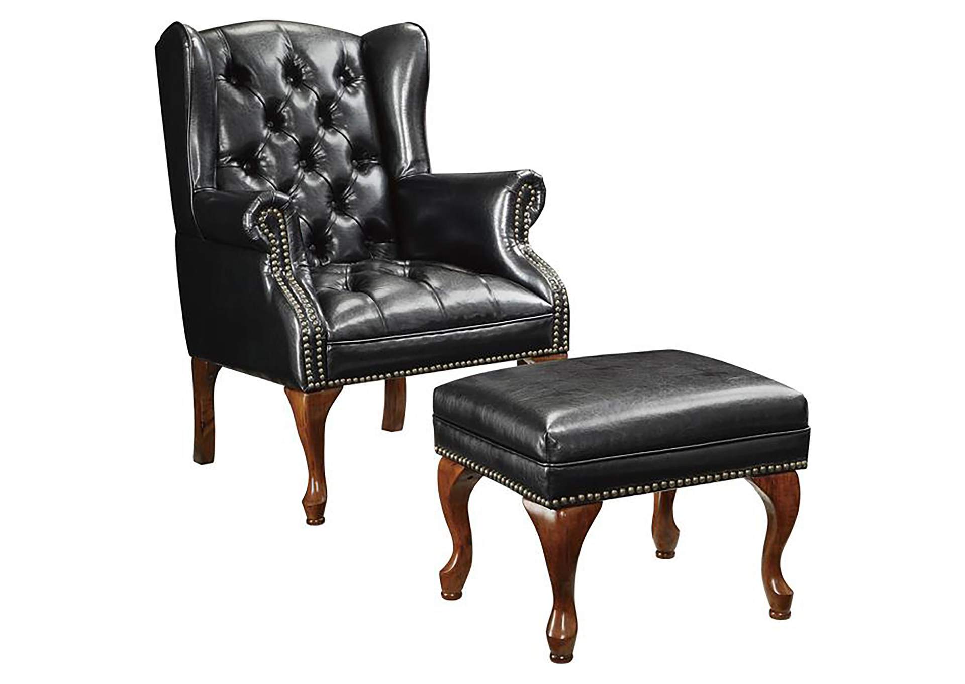 Roberts Button Tufted Back Accent Chair with Ottoman Black and Espresso,Coaster Furniture