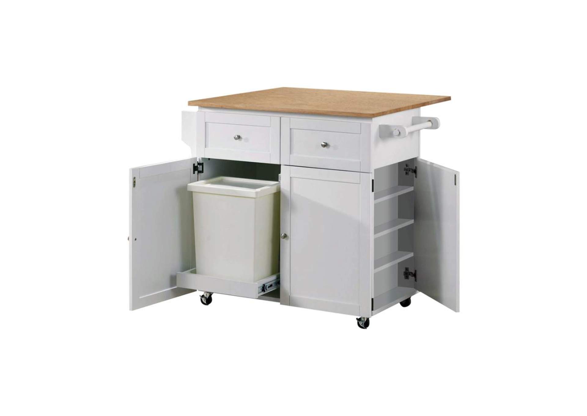 Jalen 3-Door Kitchen Cart with Casters Natural Brown and White,Coaster Furniture