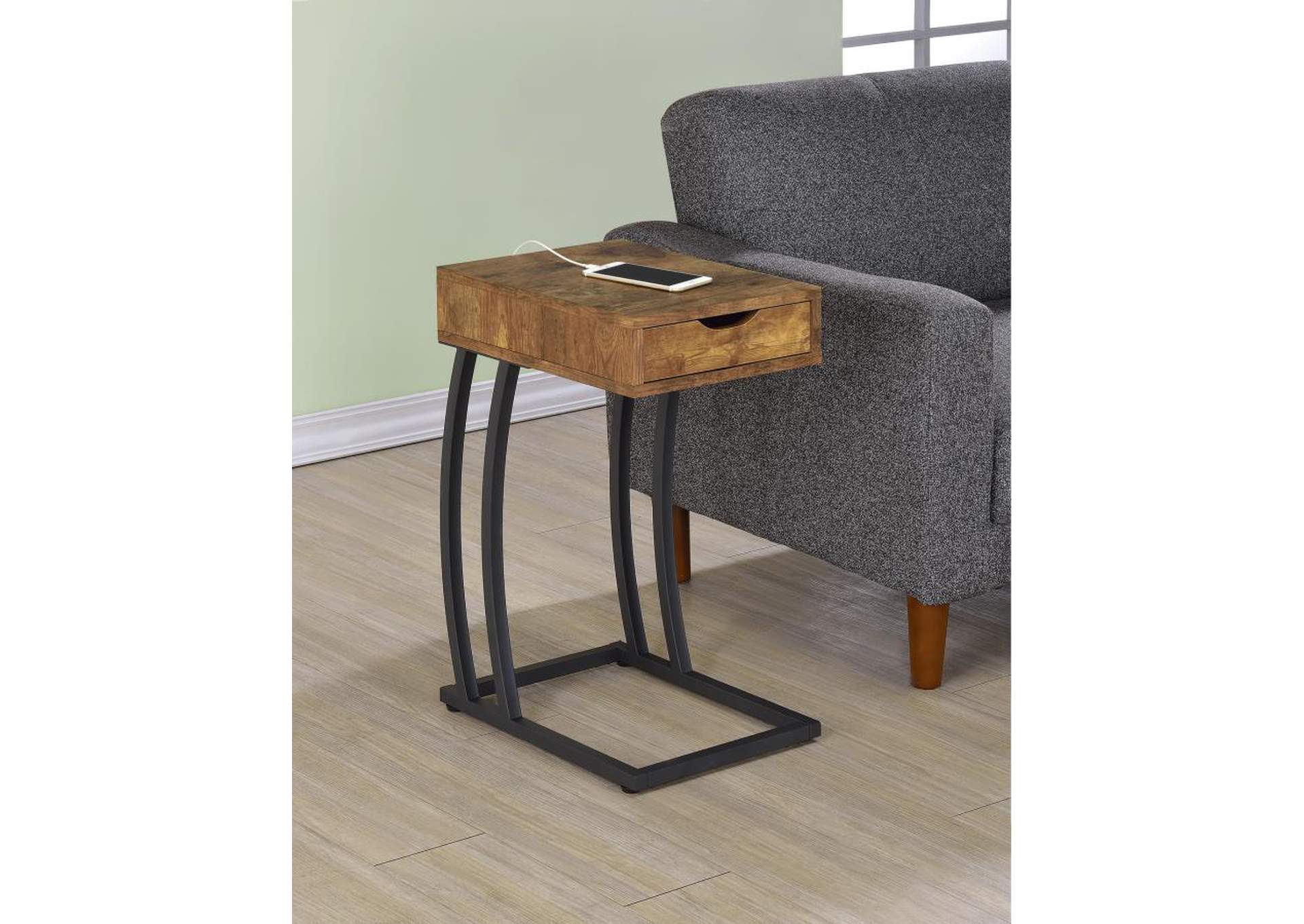 Troy Accent Table With Power Outlet Antique Nutmeg,Coaster Furniture