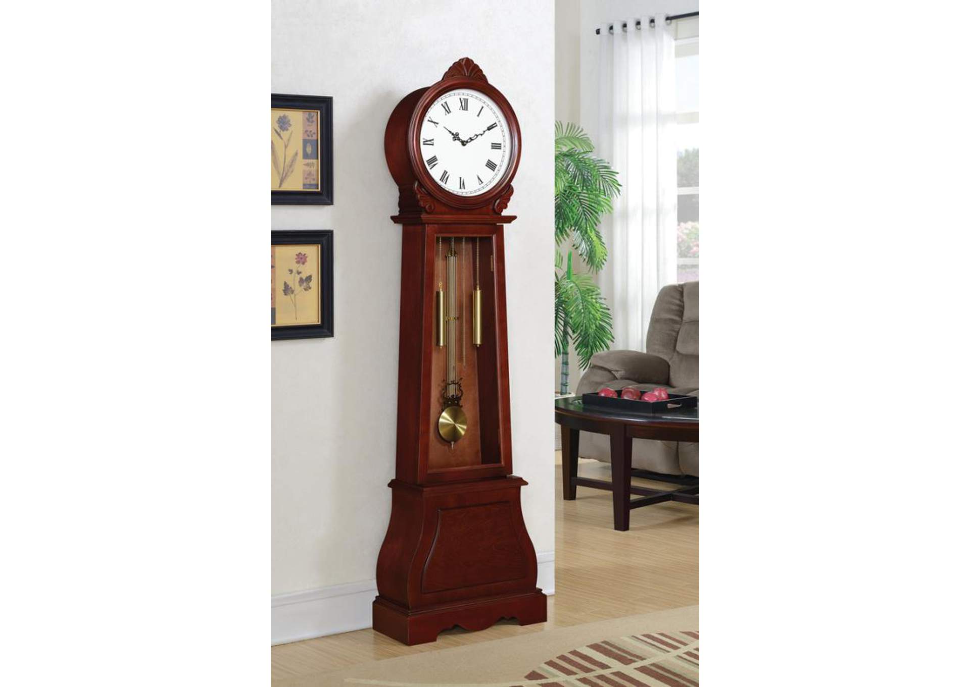 Narcissa Grandfather Clock With Chime Brown Red,Coaster Furniture