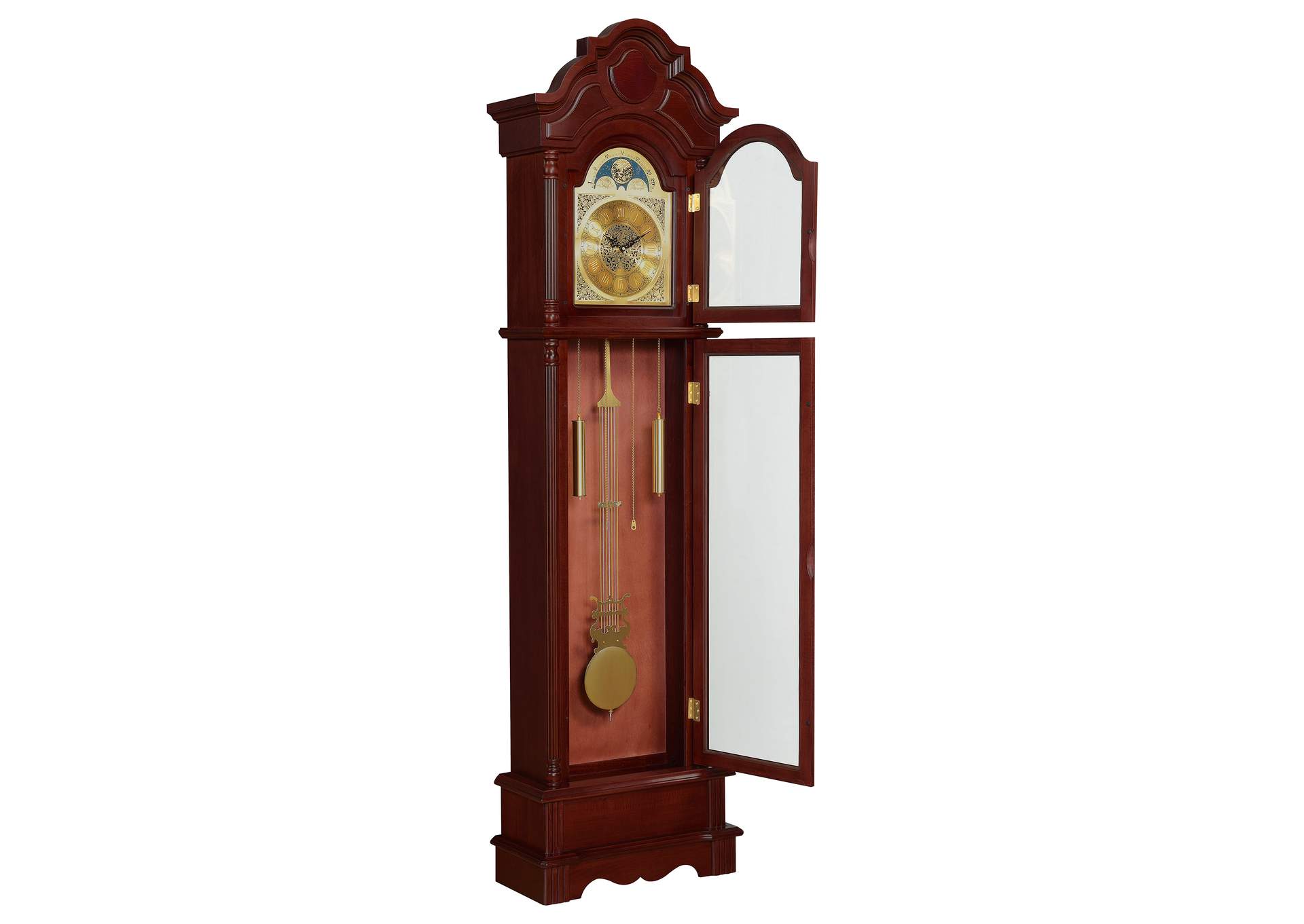 Diggory Grandfather Clock Brown Red and Clear,Coaster Furniture