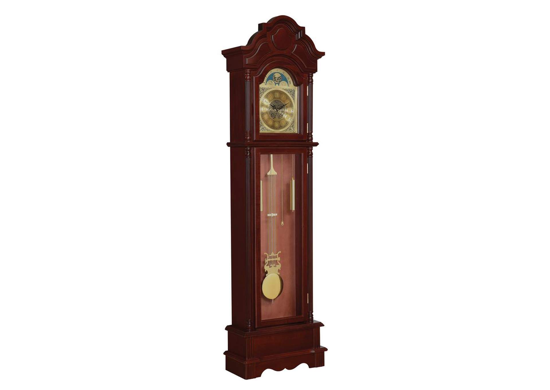 Paco Traditional Brown Red Grandfather Clock,Coaster Furniture