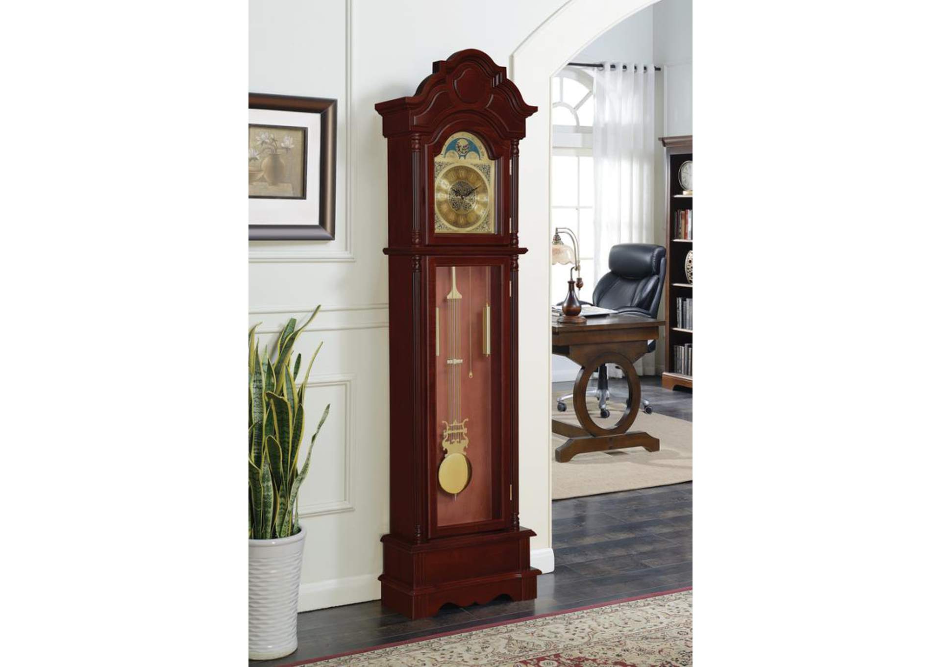 Diggory Grandfather Clock Brown Red And Clear,Coaster Furniture