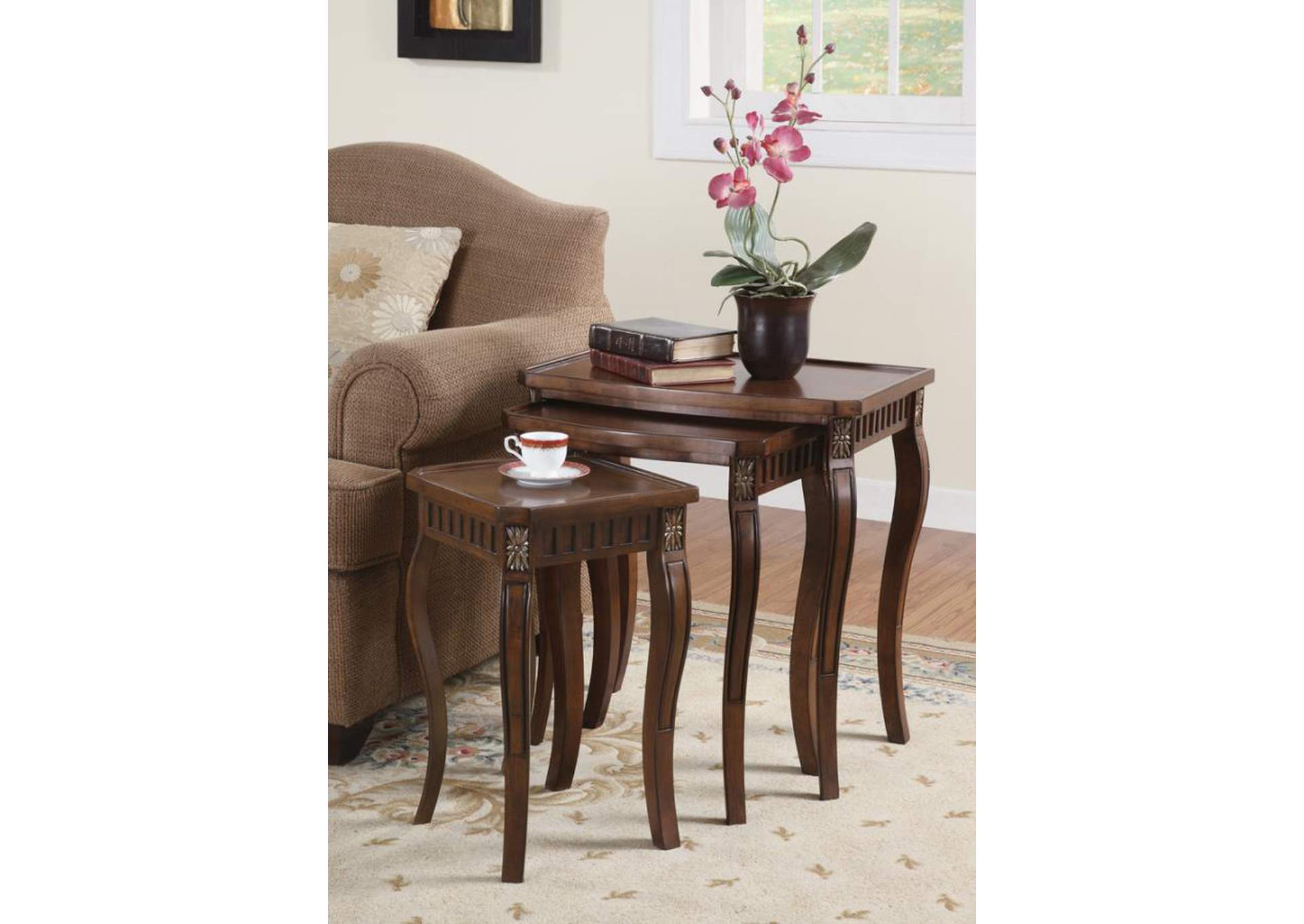 3-piece Curved Leg Nesting Tables Warm Brown,Coaster Furniture