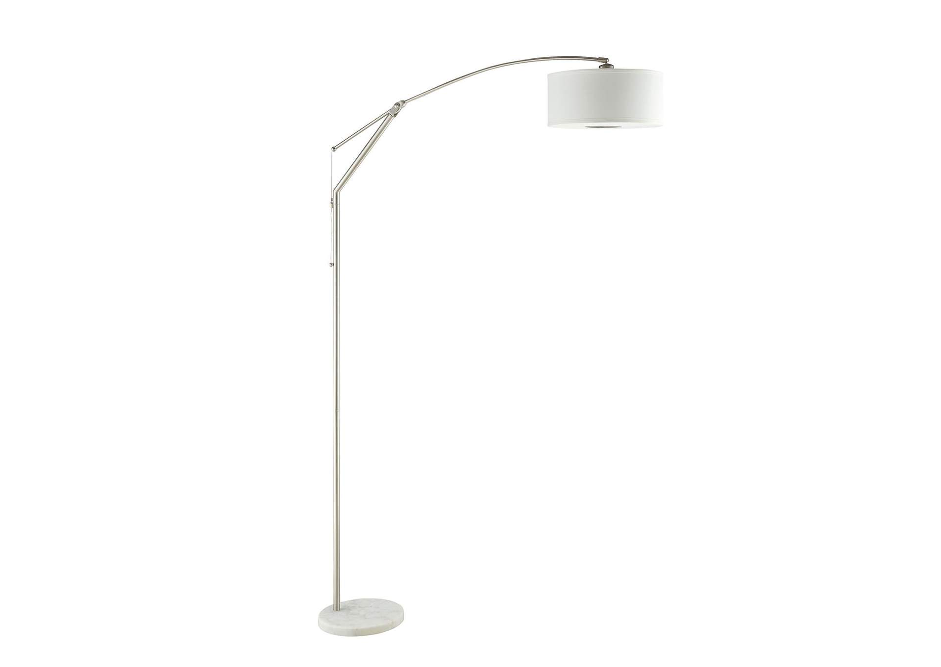 Adjustable Arched Arm Floor Lamp Chrome and White,Coaster Furniture