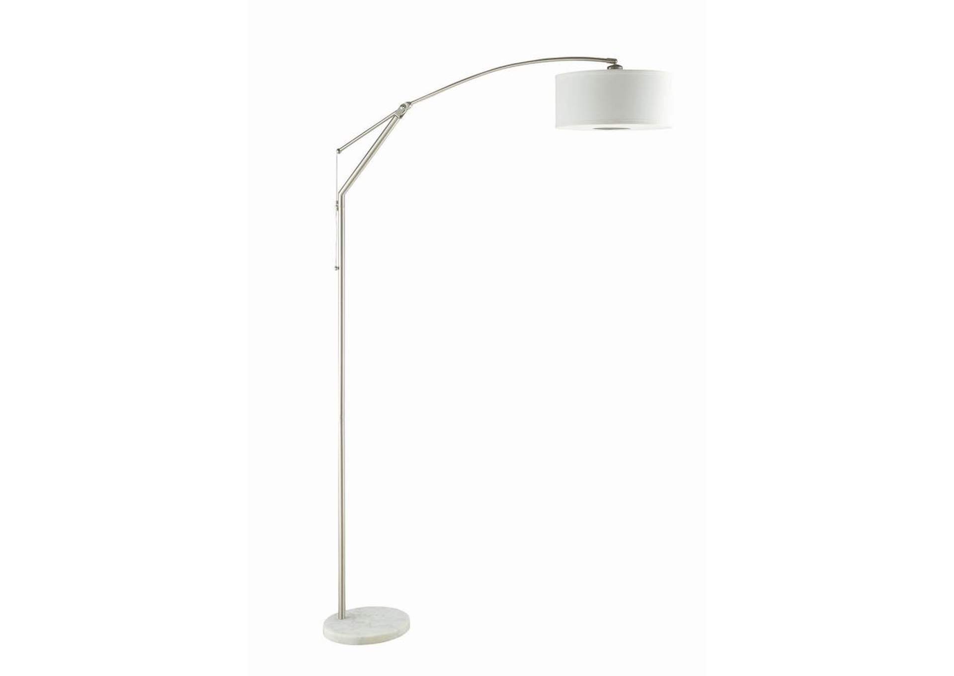 Moniz Adjustable Arched Arm Floor Lamp Chrome And White,Coaster Furniture